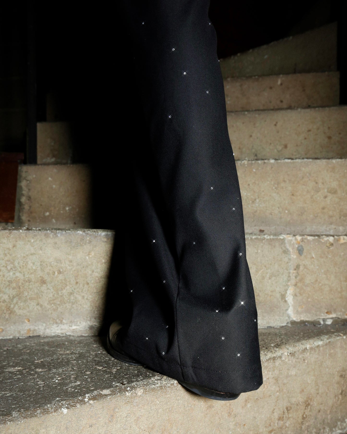 wide baggy rhinestone slacks