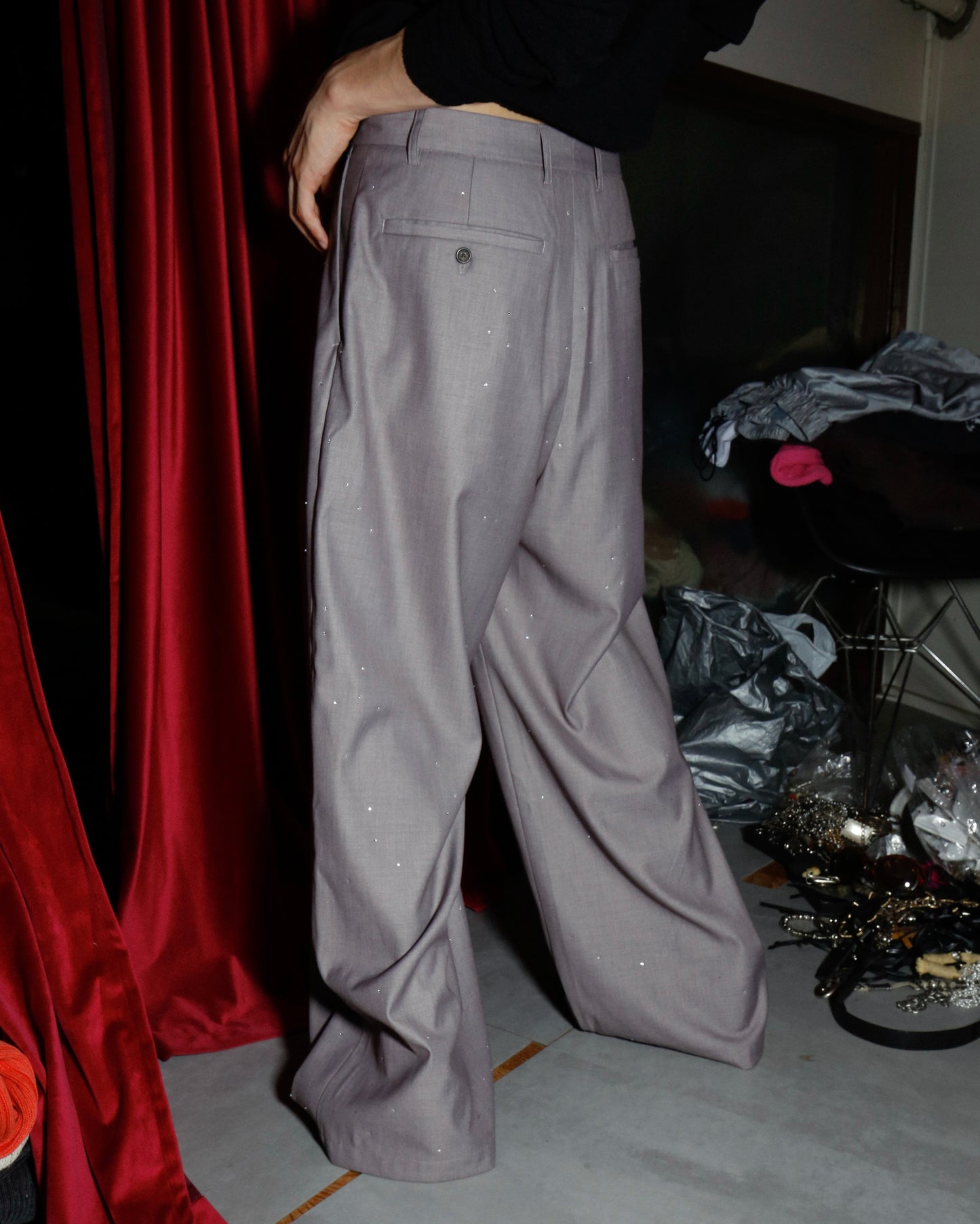 wide baggy rhinestone slacks