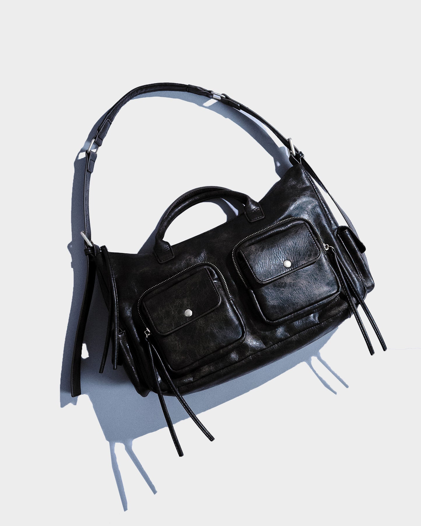faux leather multi pocket shoulder bag