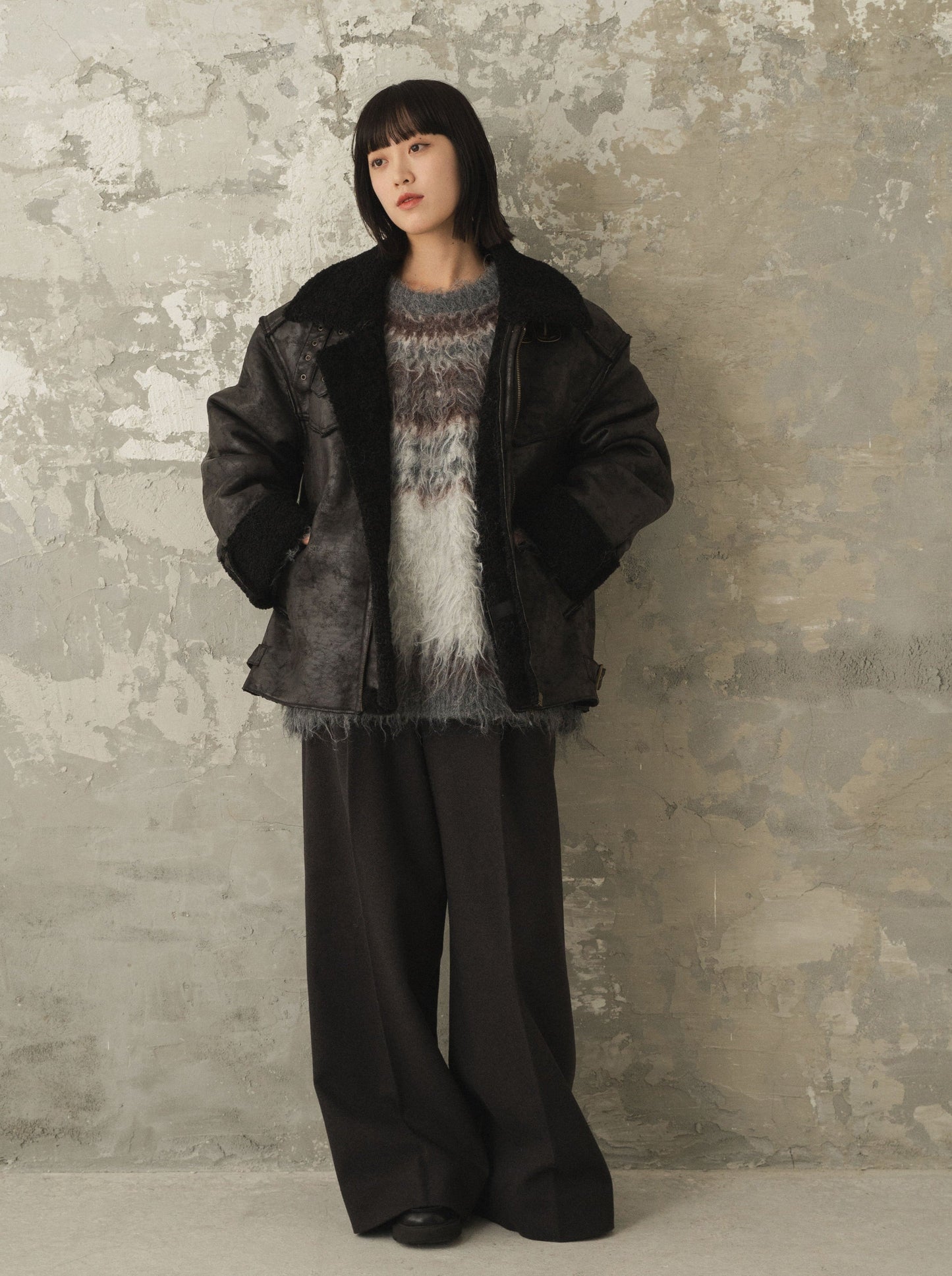 cut off faux fade mouton B-3 jacket