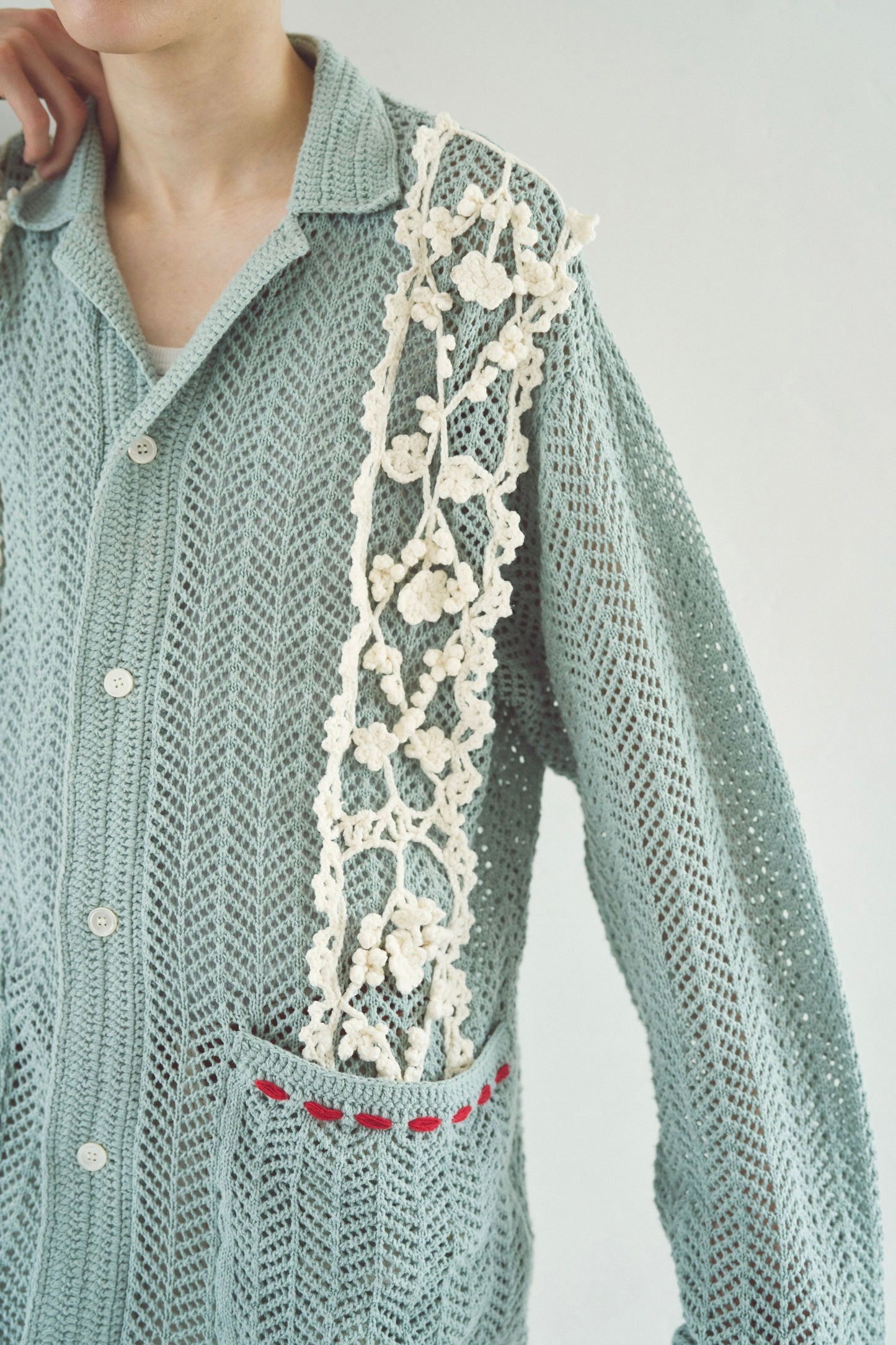 hand knit flower line Cuba shirt  cardigan