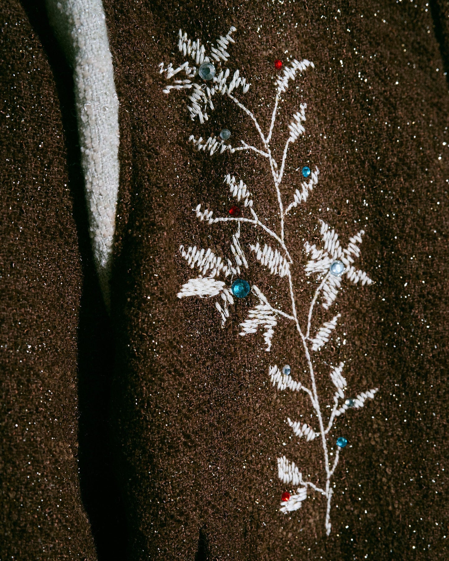 flower embroidery lame tweed varsity jacket