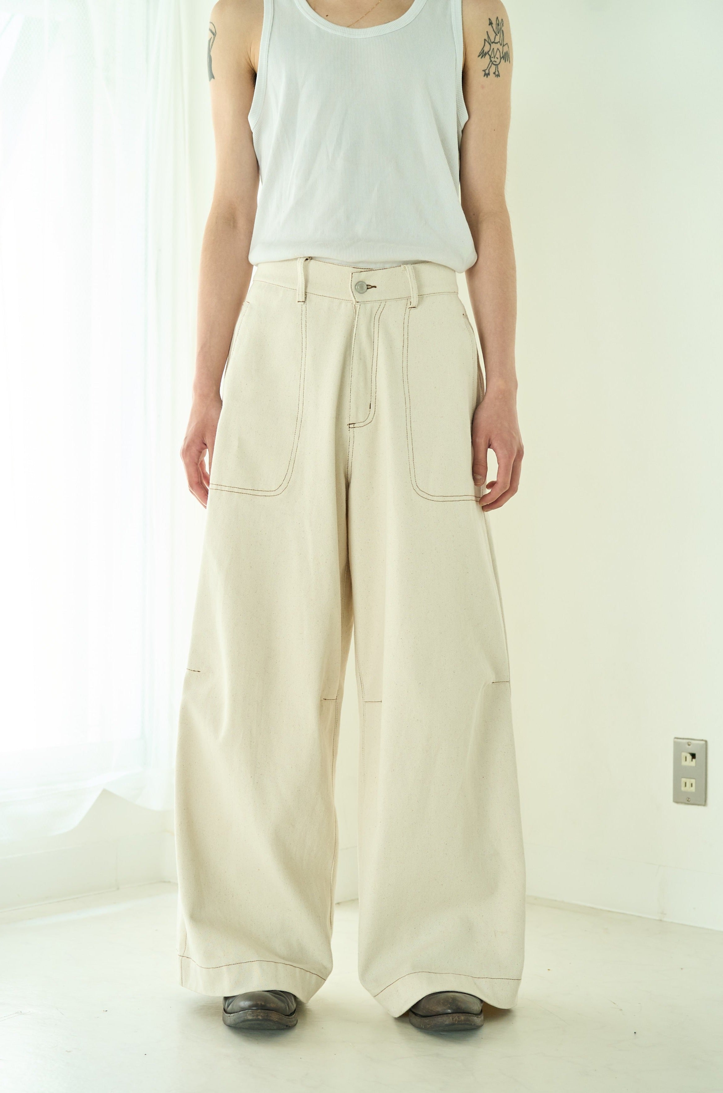 パンツ Camphor wood knee tuck wide baggy denim knee tuck wide baggy denim pants – CAMPHOR WOOD - OFFICIAL
