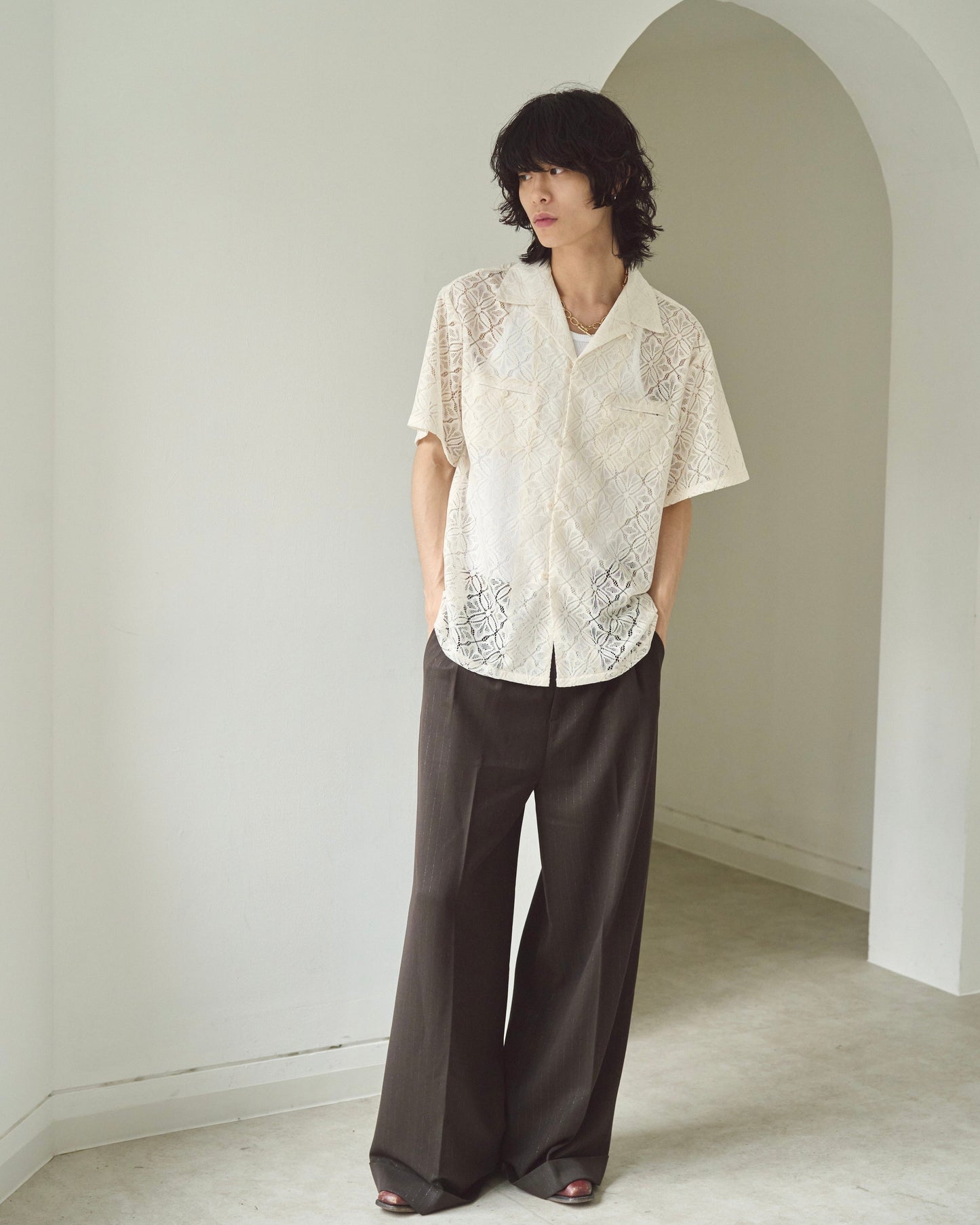 flower sheer embrodery shirt