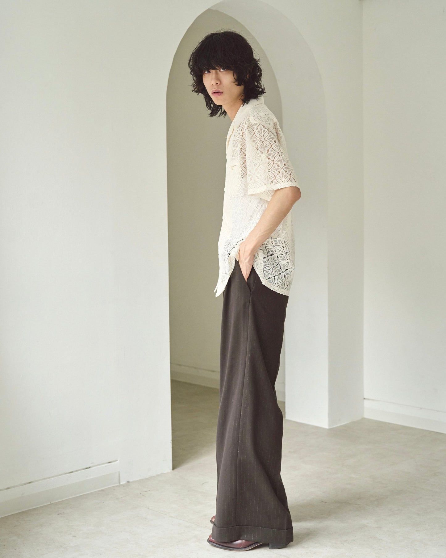 flower sheer embrodery shirt