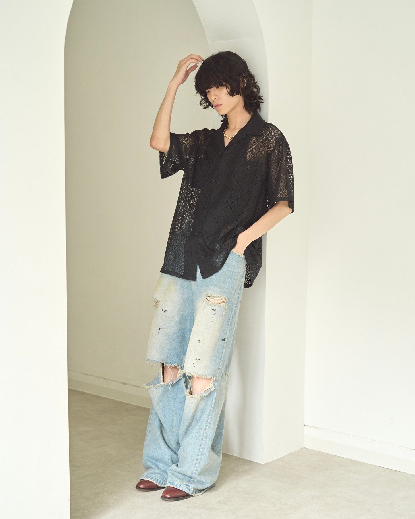 flower sheer embrodery shirt