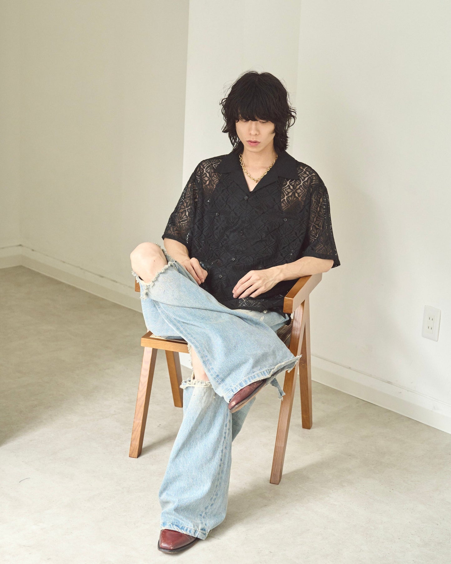 flower sheer embrodery shirt