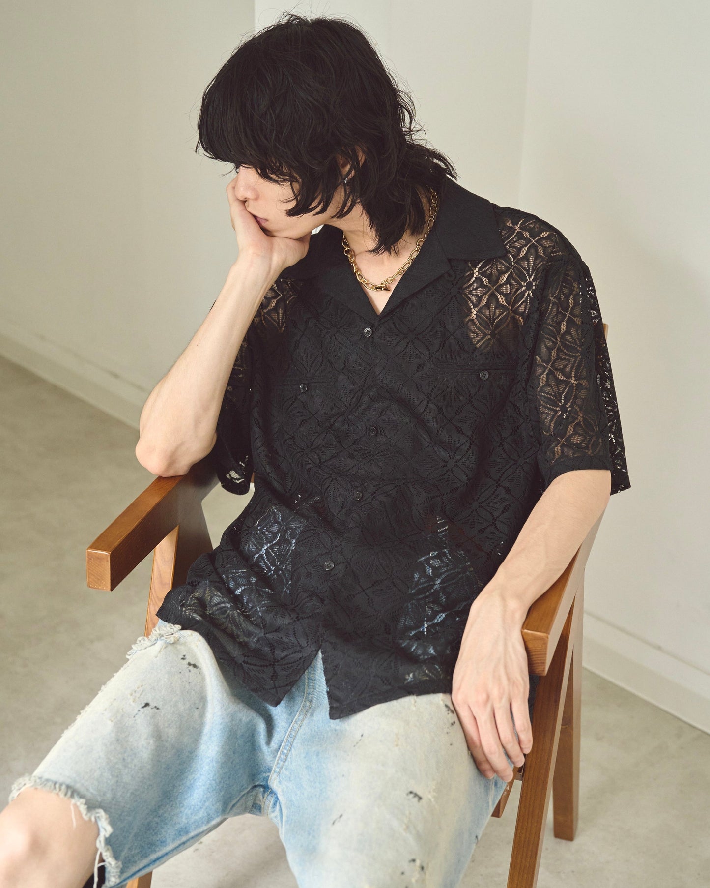 flower sheer embrodery shirt