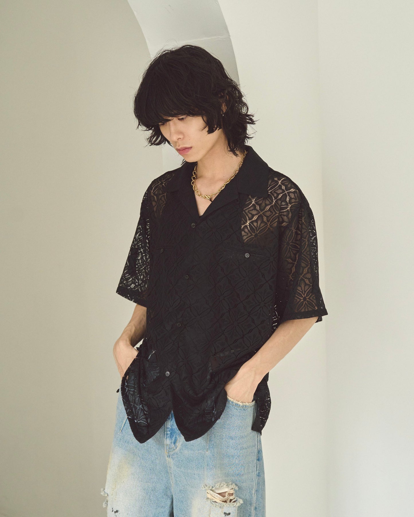 flower sheer embrodery shirt