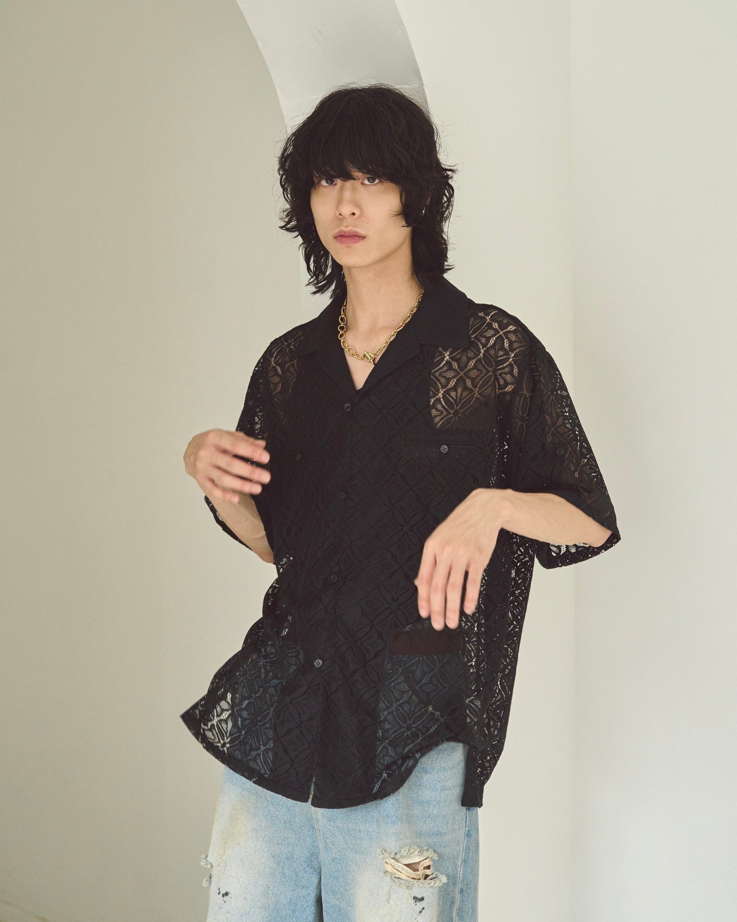 flower sheer embrodery shirt