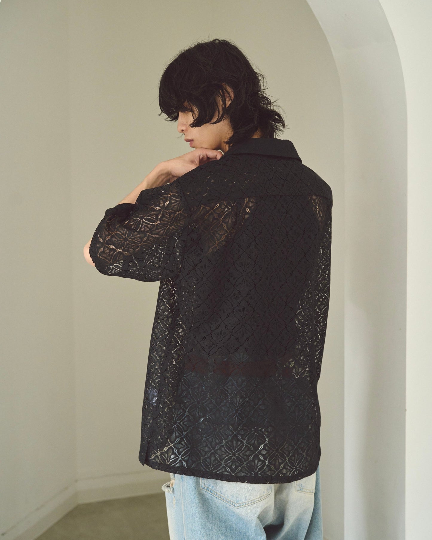 flower sheer embrodery shirt