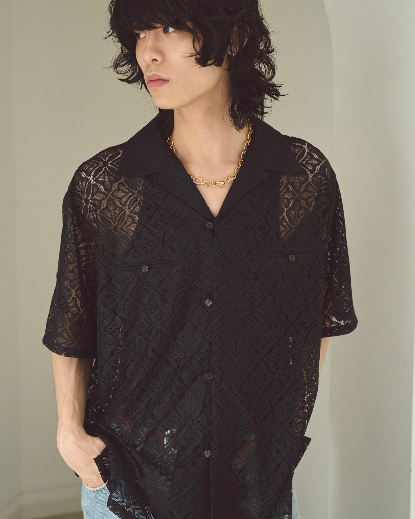 flower sheer embrodery shirt