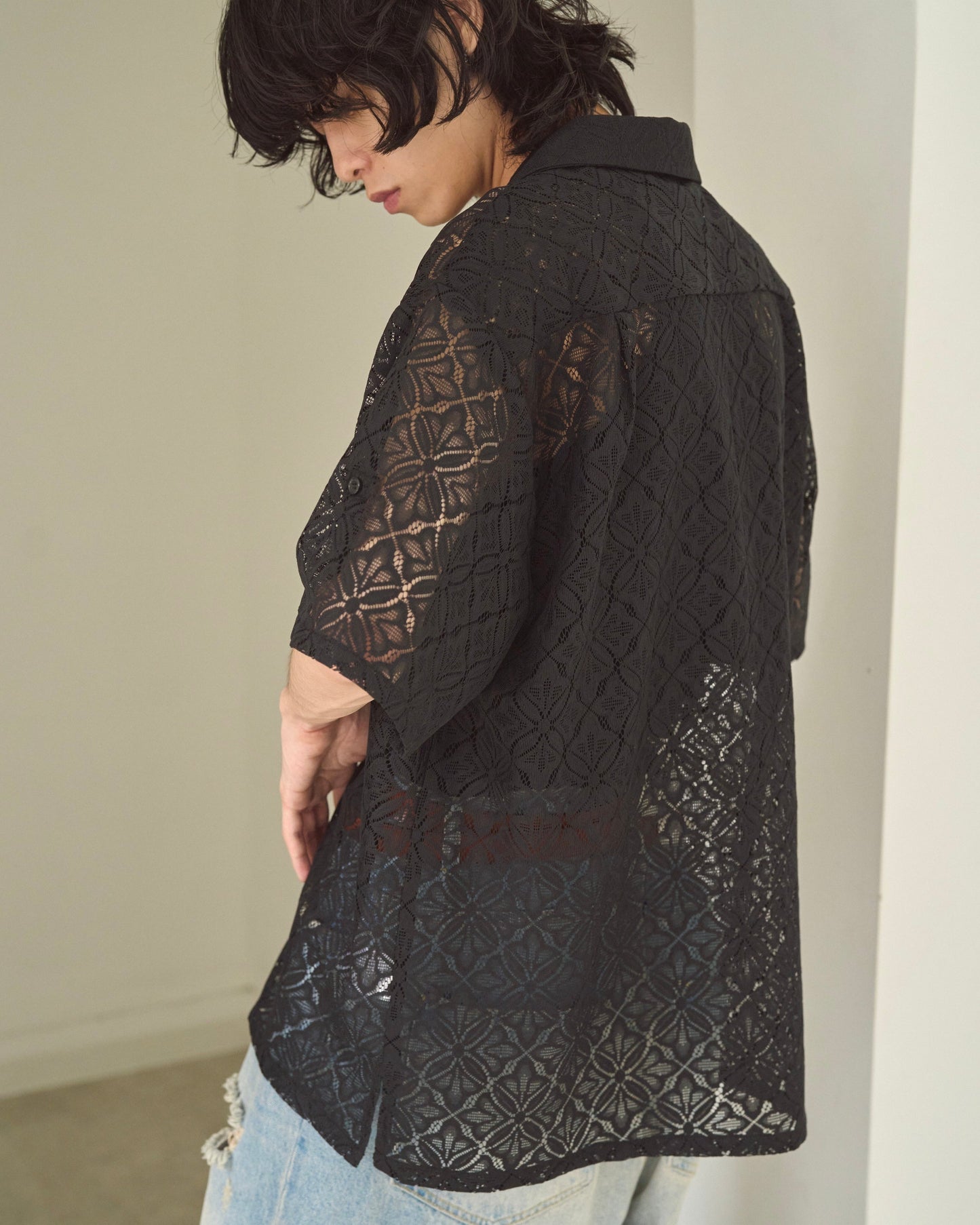 flower sheer embrodery shirt