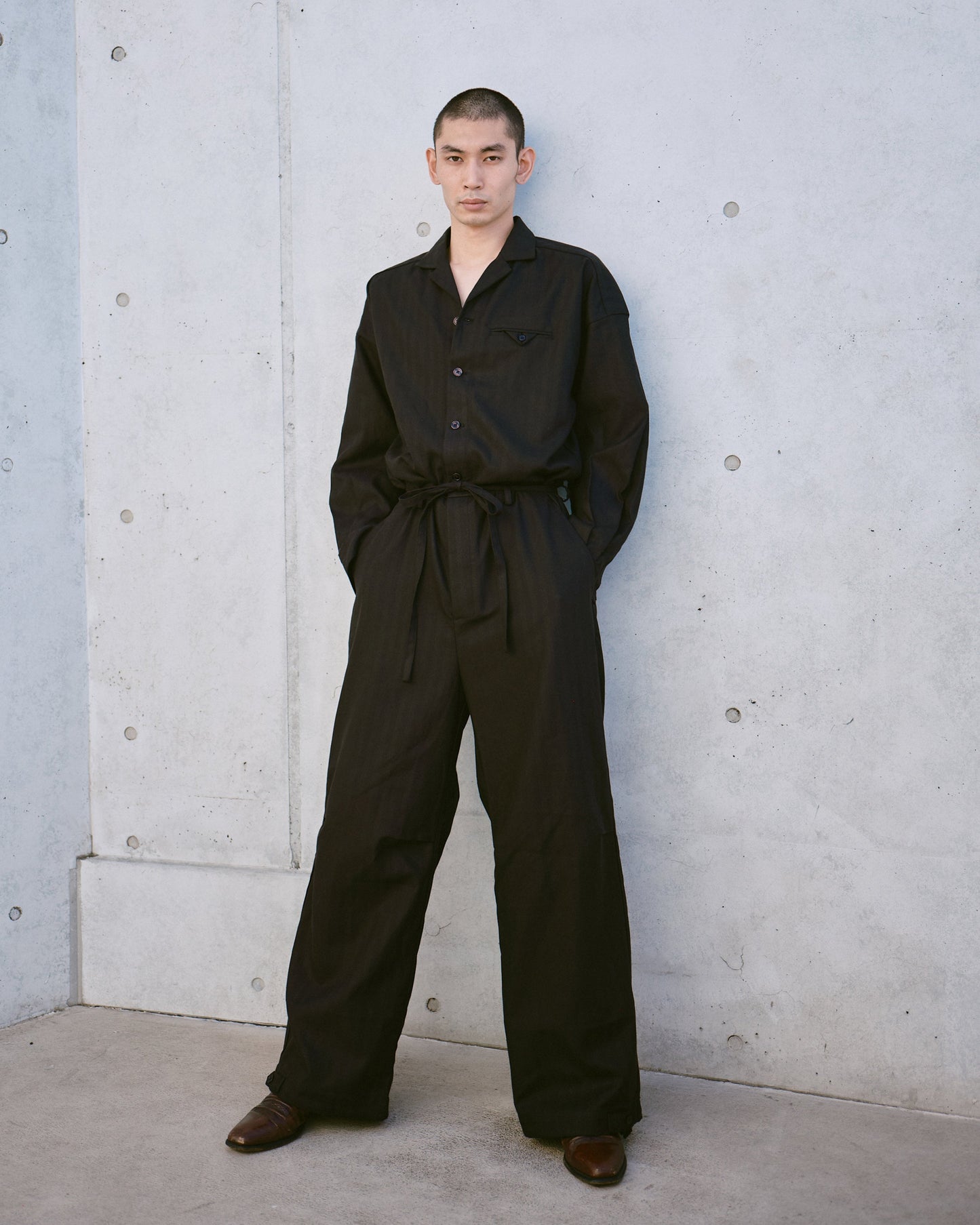 open collar belted assort l/s jump suit