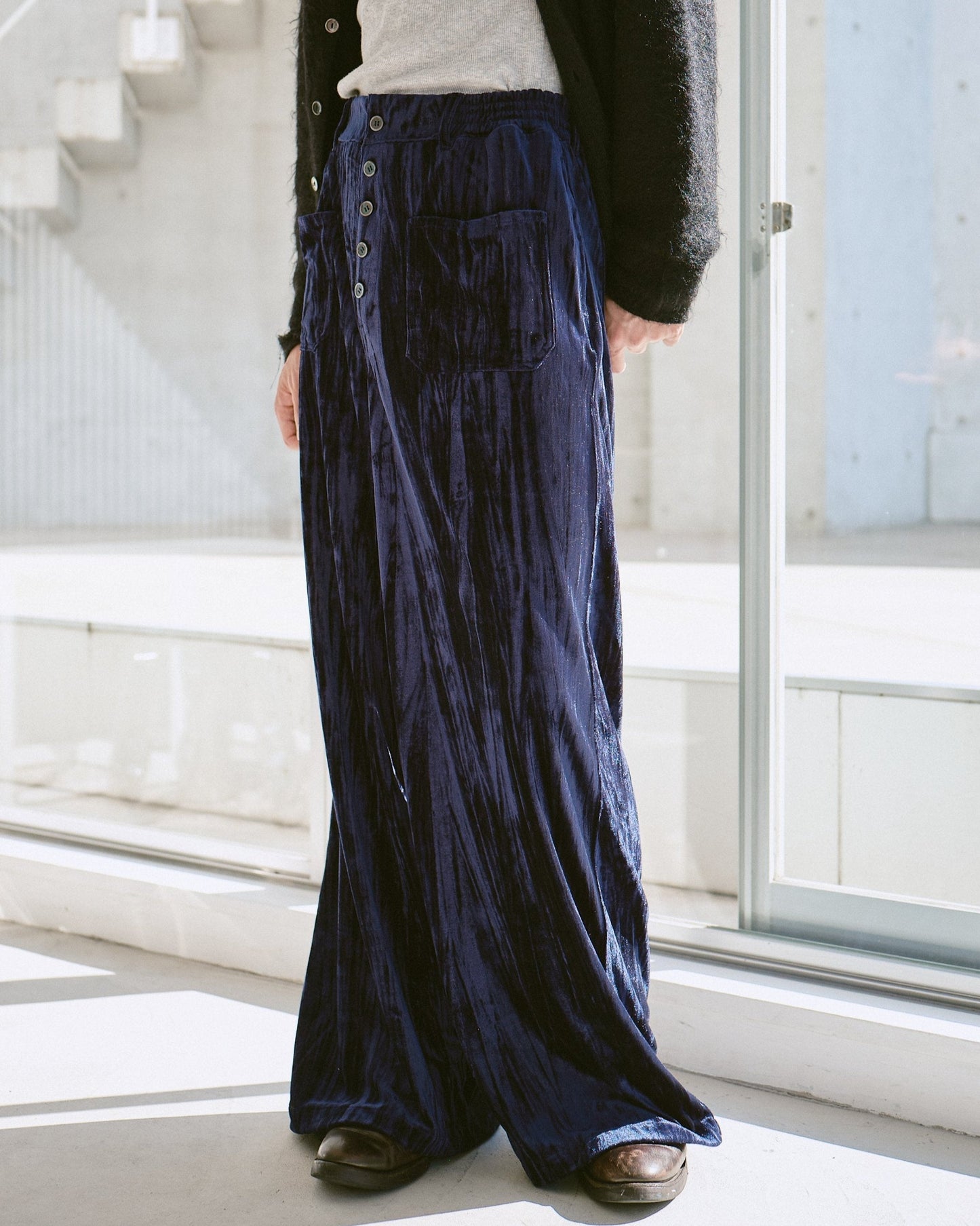 velvet wide baggy sailor trousers