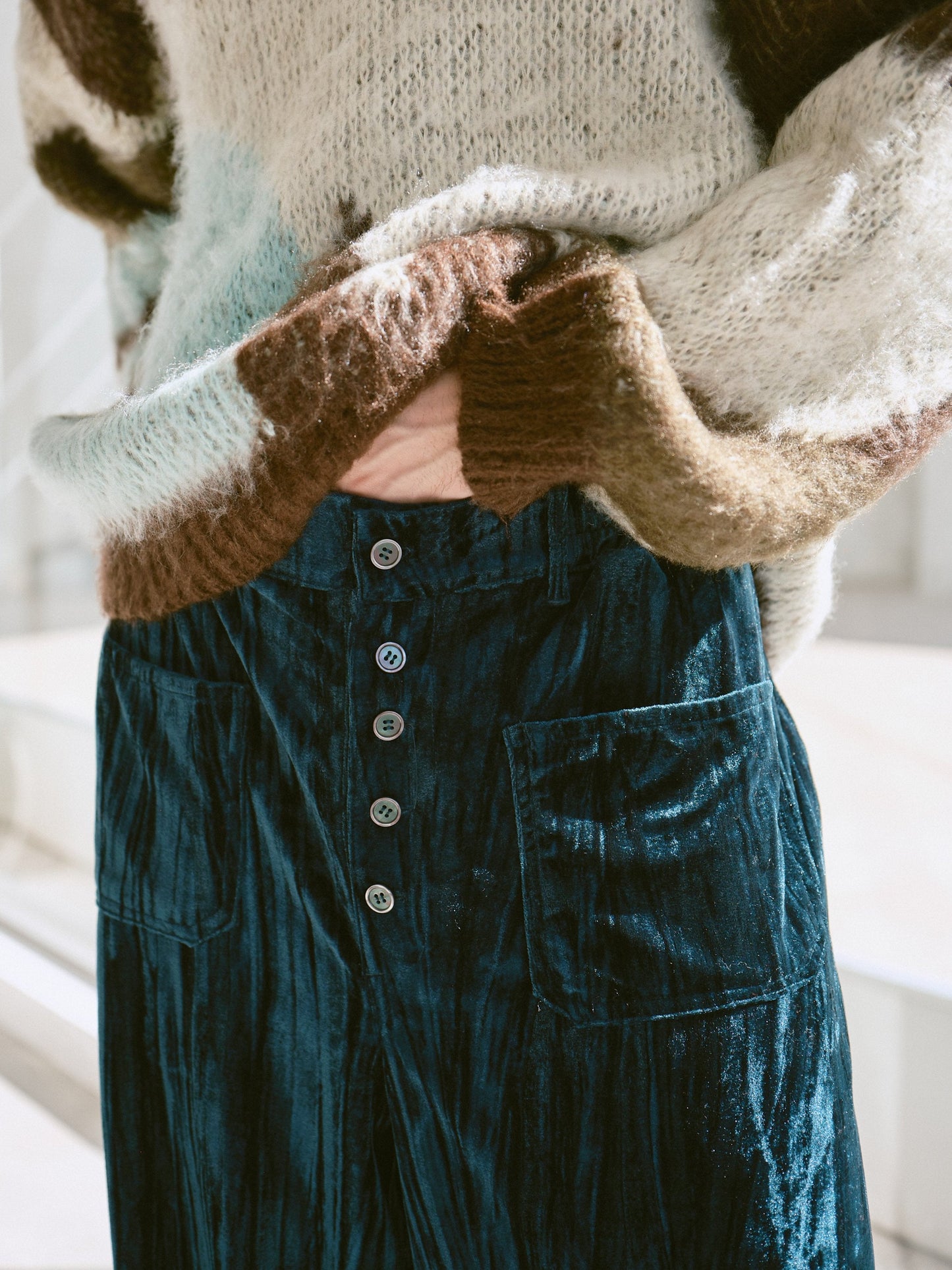velvet wide baggy sailor trousers