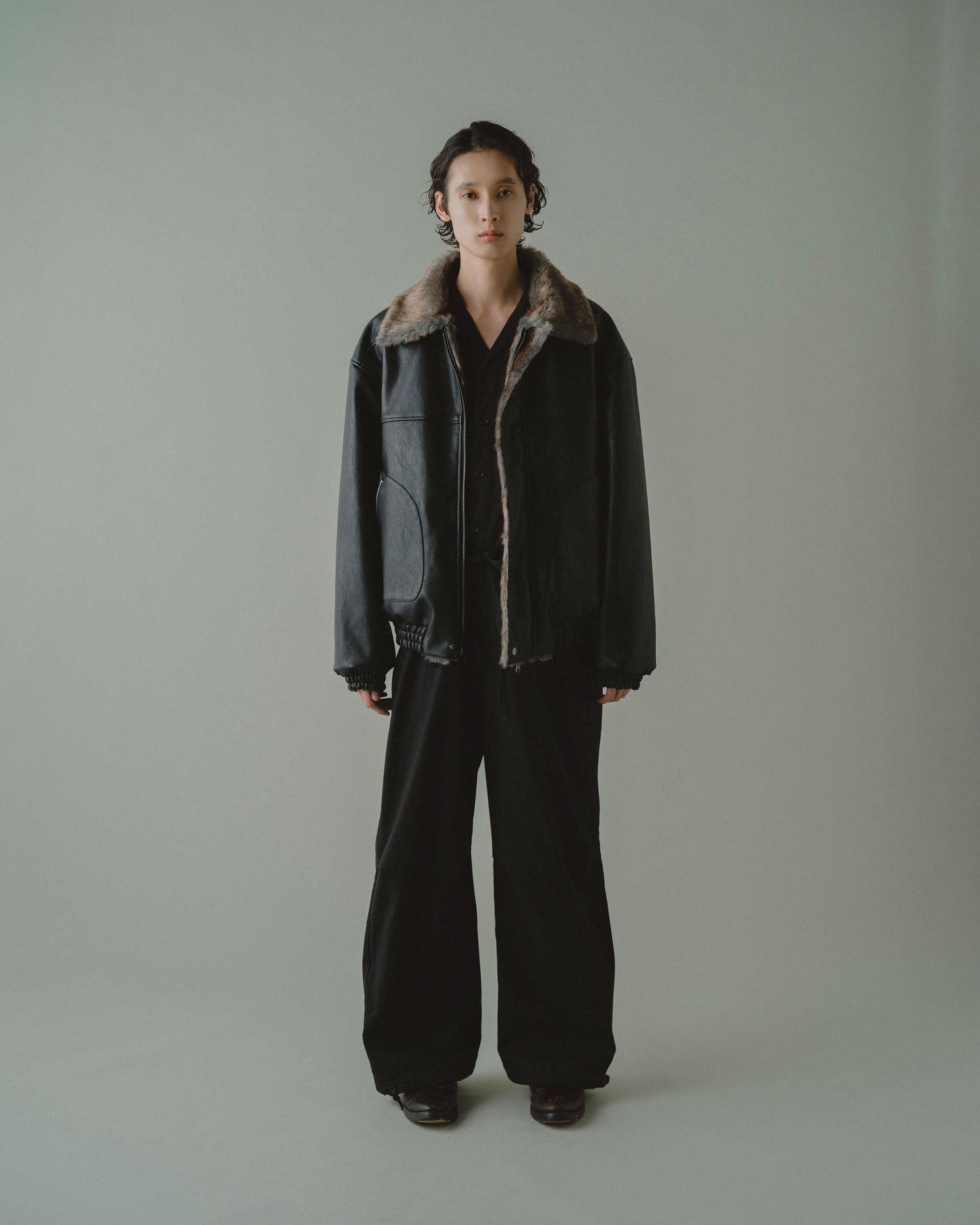 leather/fur faux reversible flight jacket