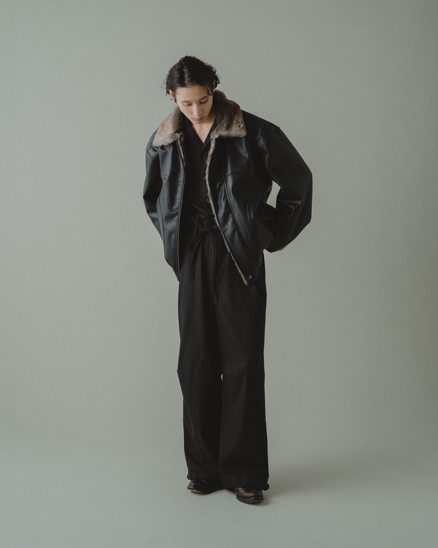 leather/fur faux reversible flight jacket