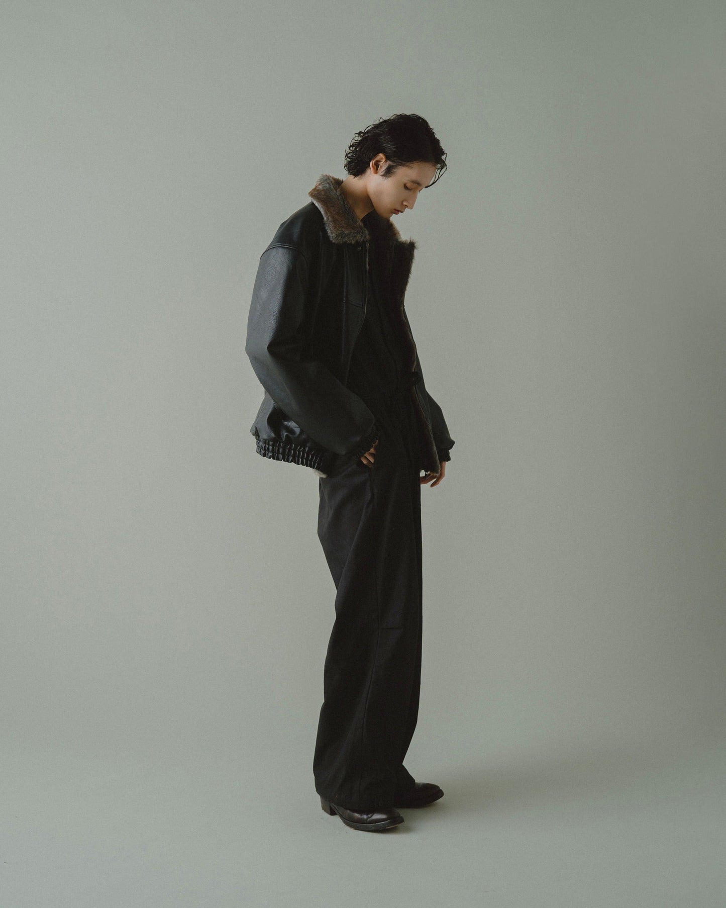 leather/fur faux reversible flight jacket