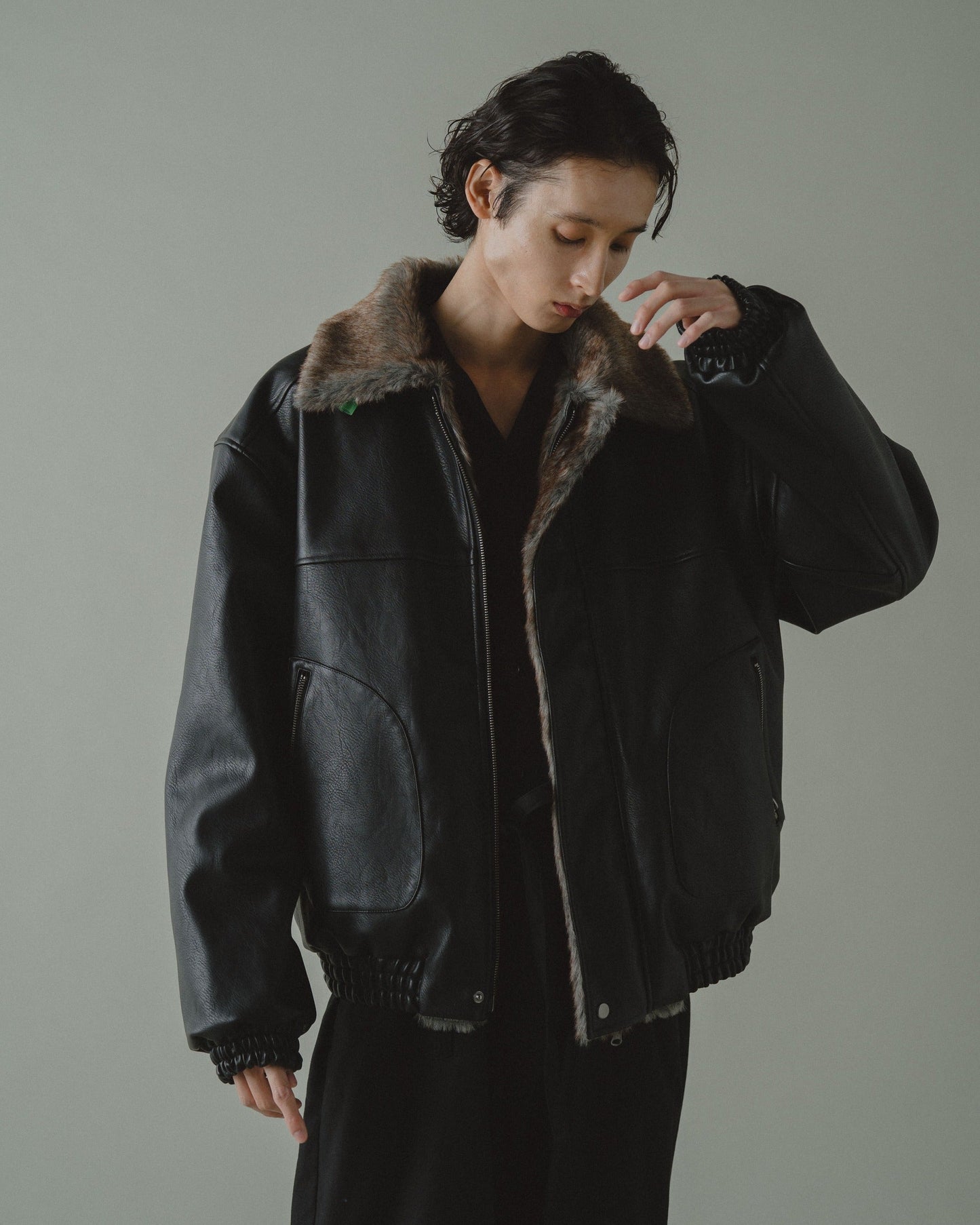 leather/fur faux reversible flight jacket