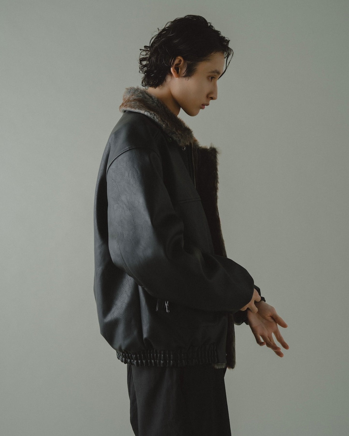 leather/fur faux reversible flight jacket