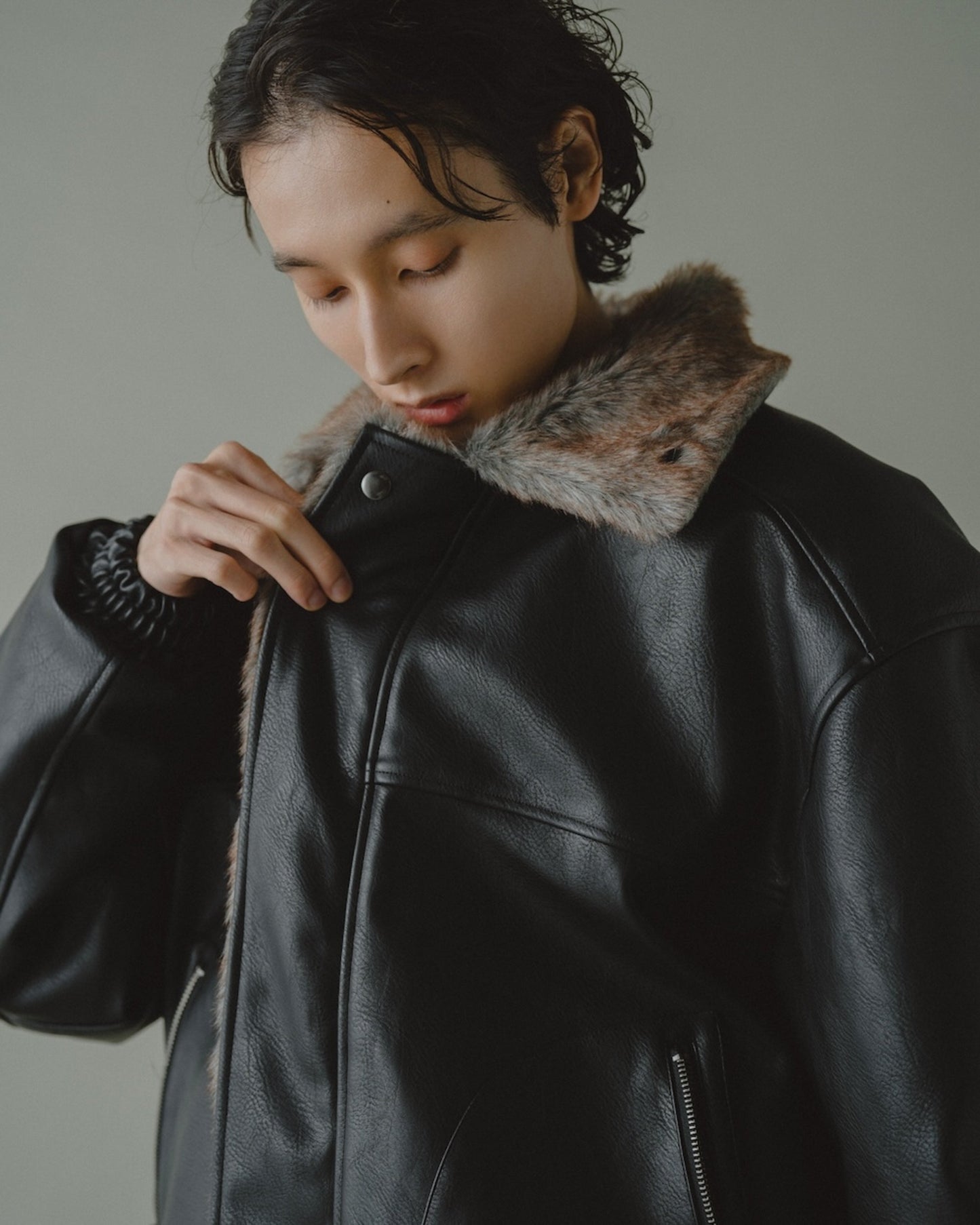 leather/fur faux reversible flight jacket