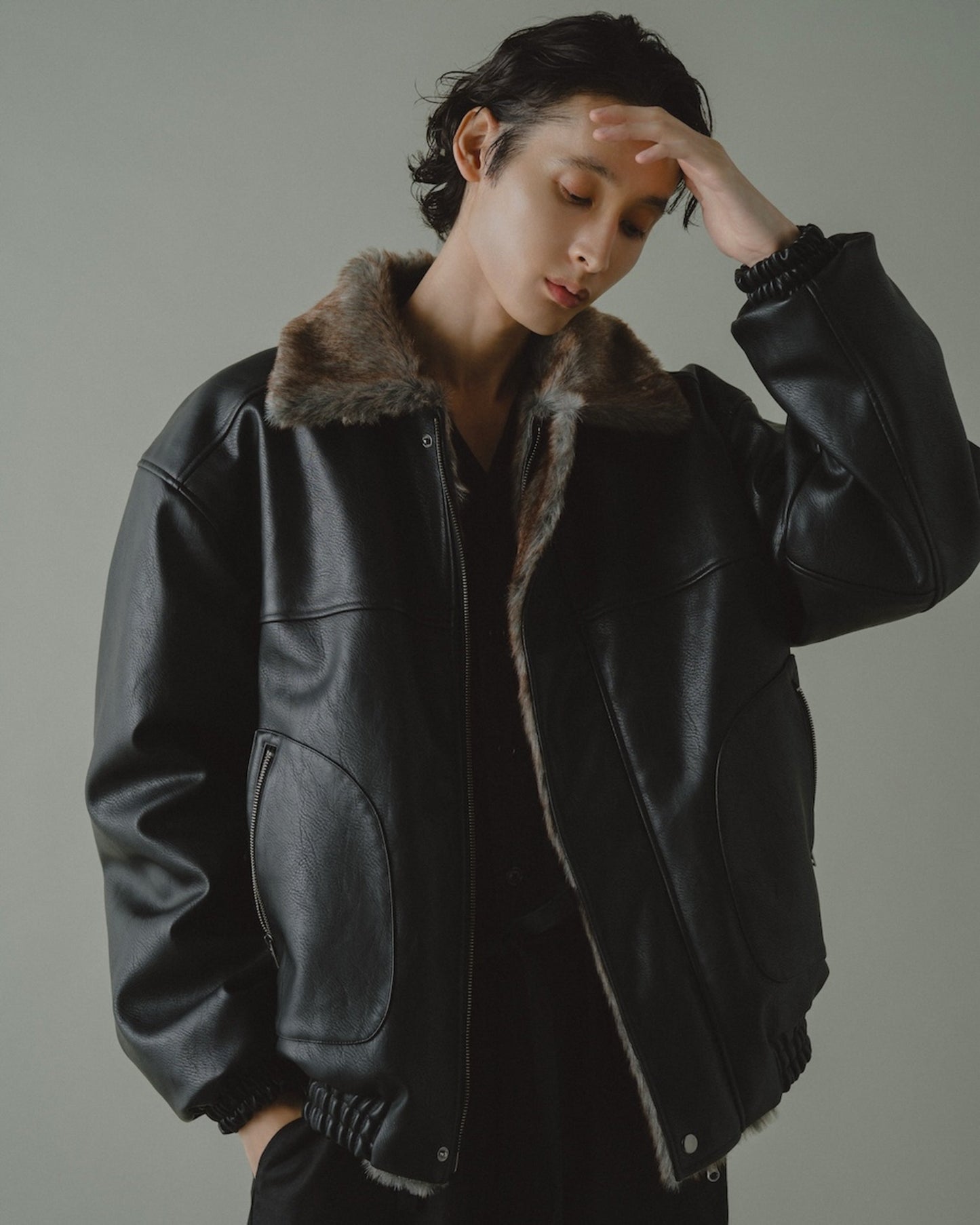 leather/fur faux reversible flight jacket