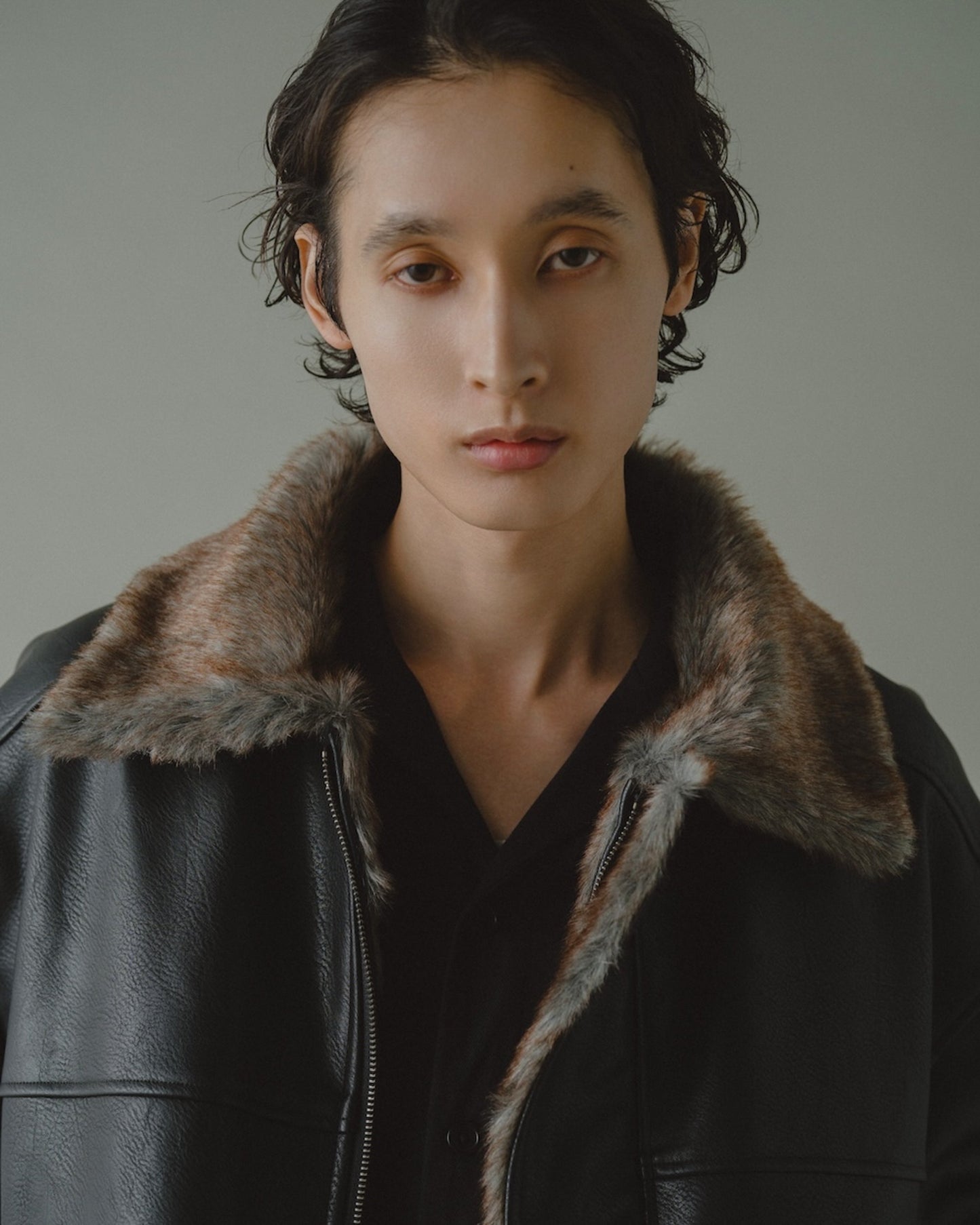 leather/fur faux reversible flight jacket