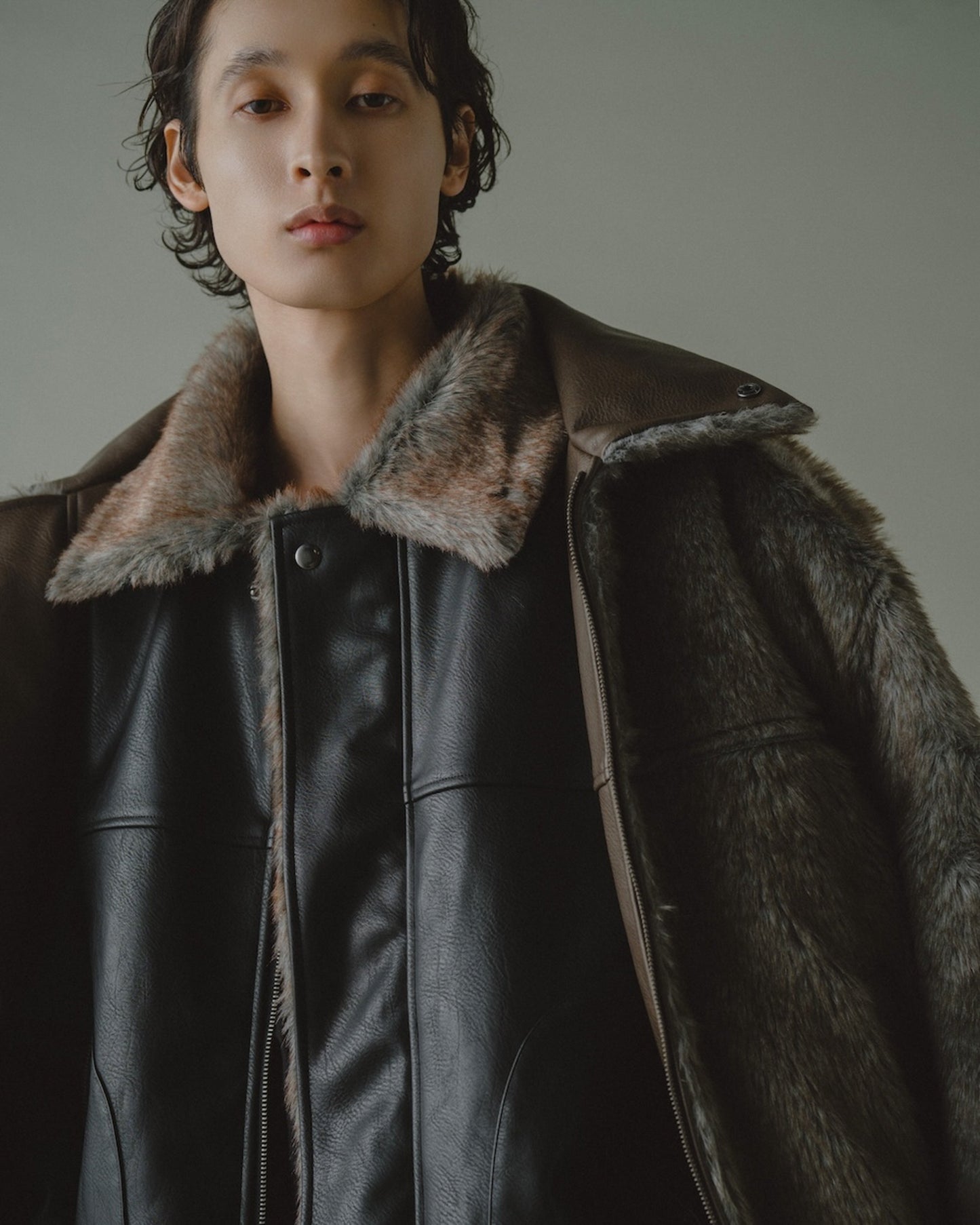 leather/fur faux reversible flight jacket