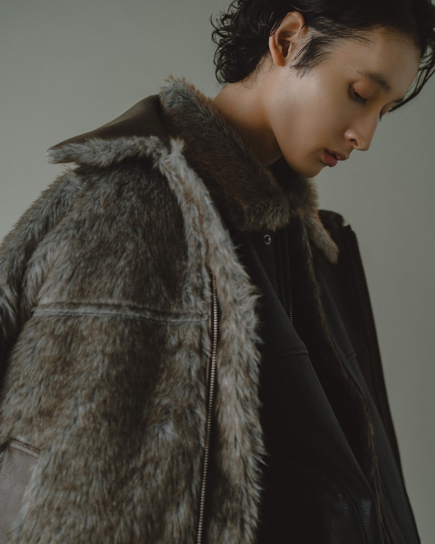 leather/fur faux reversible flight jacket