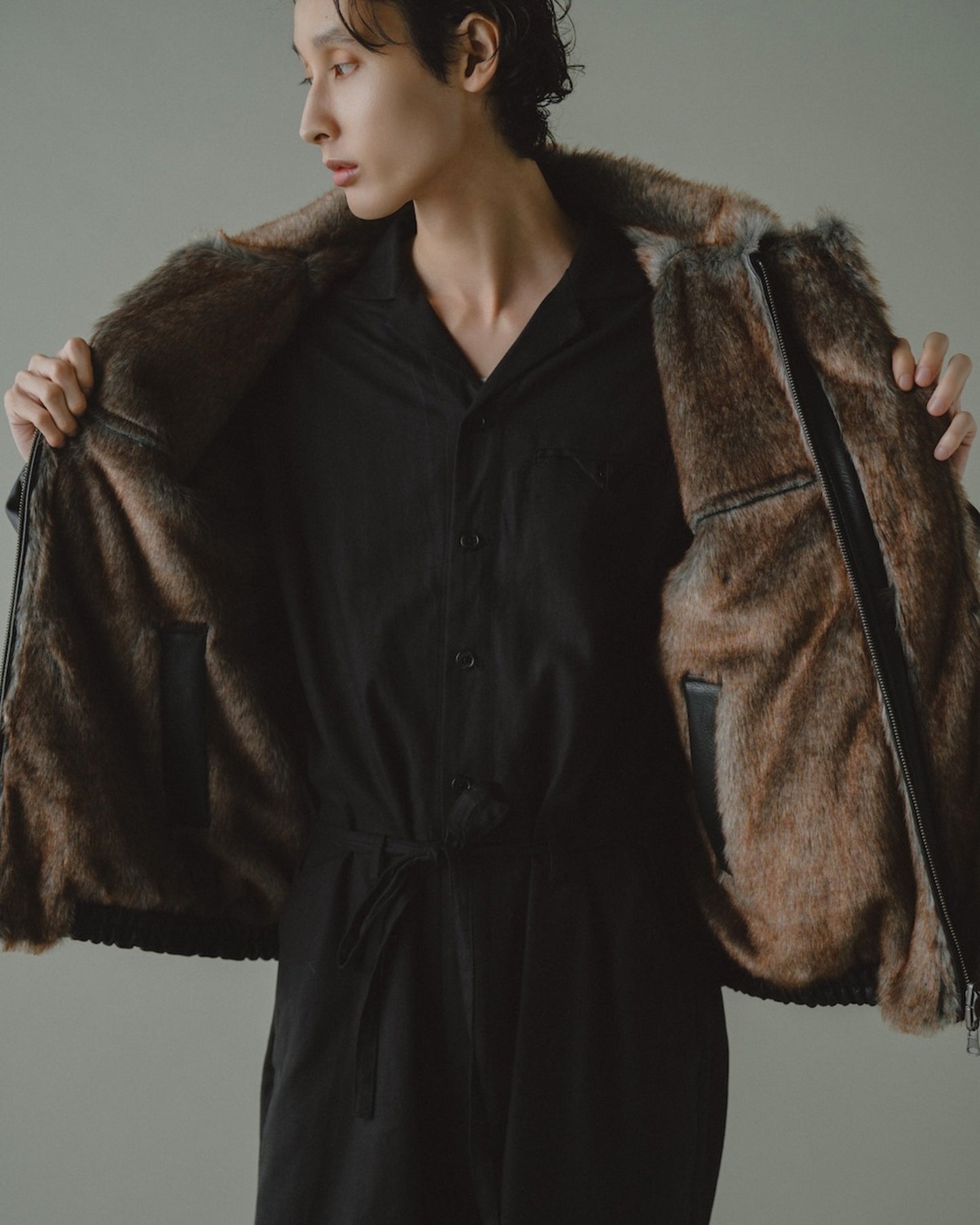 leather/fur faux reversible flight jacket