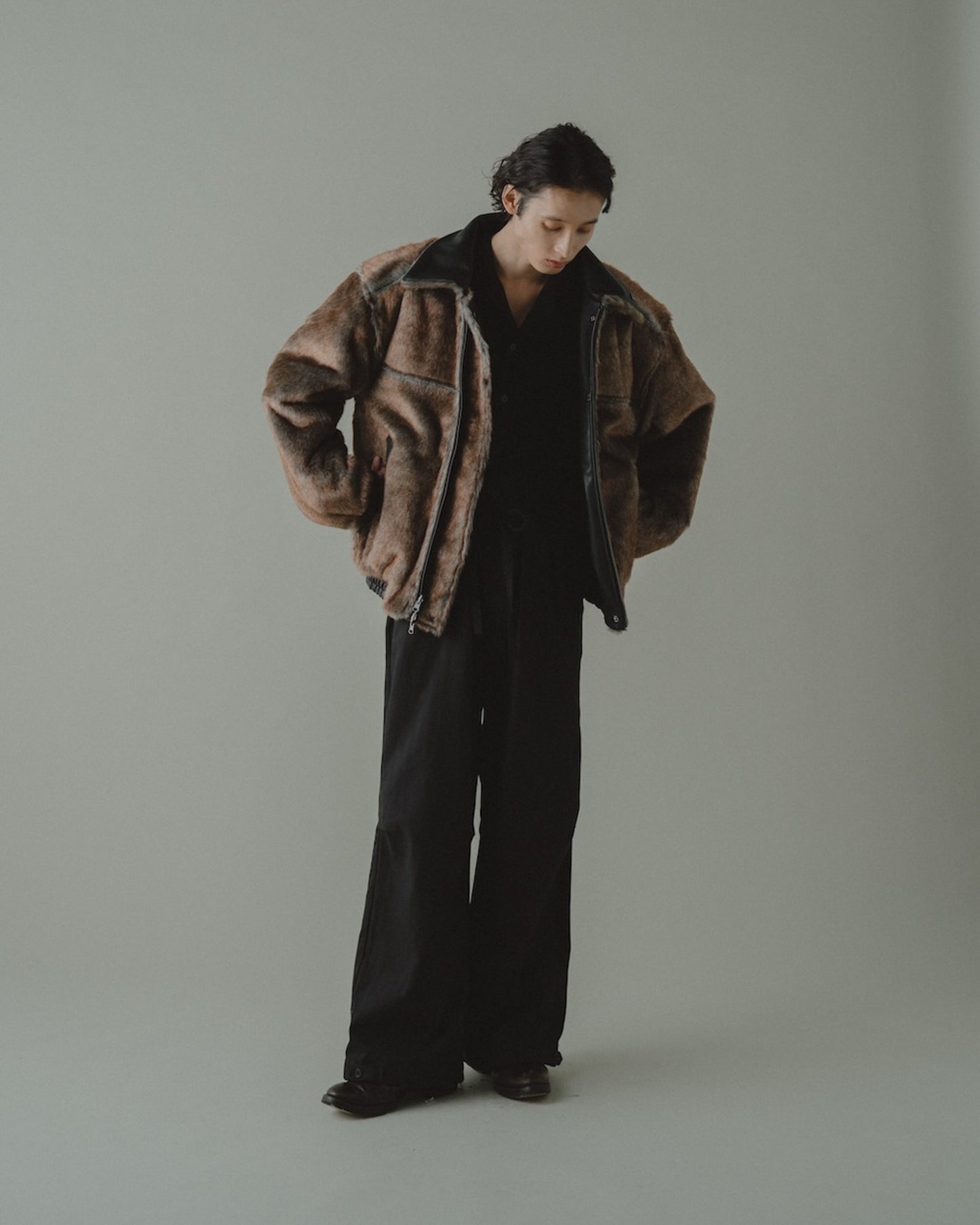 leather/fur faux reversible flight jacket