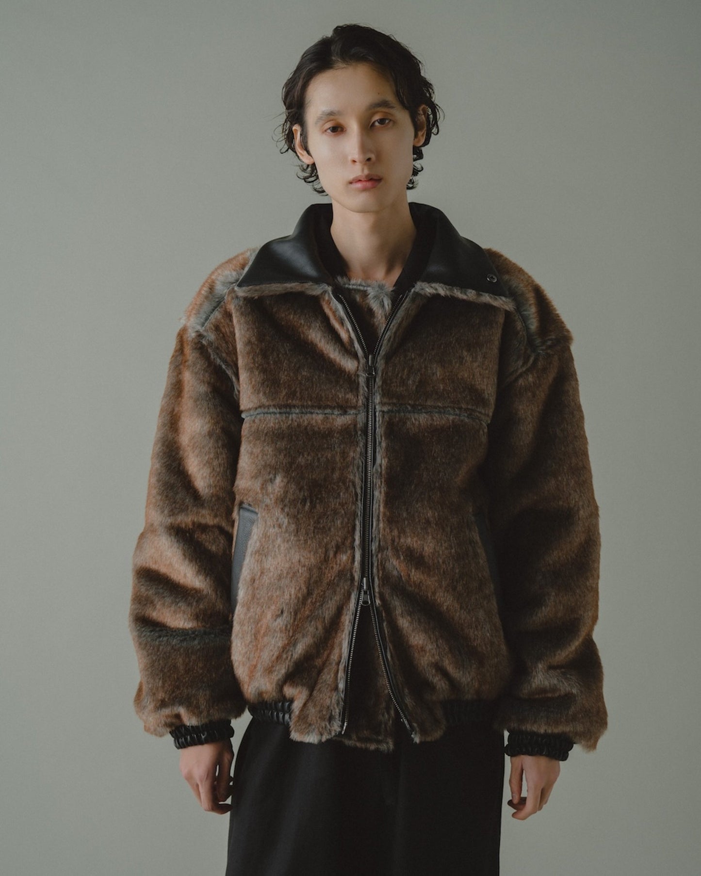 leather/fur faux reversible flight jacket