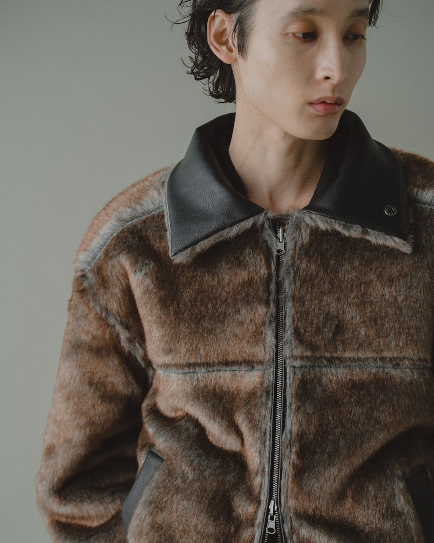 leather/fur faux reversible flight jacket