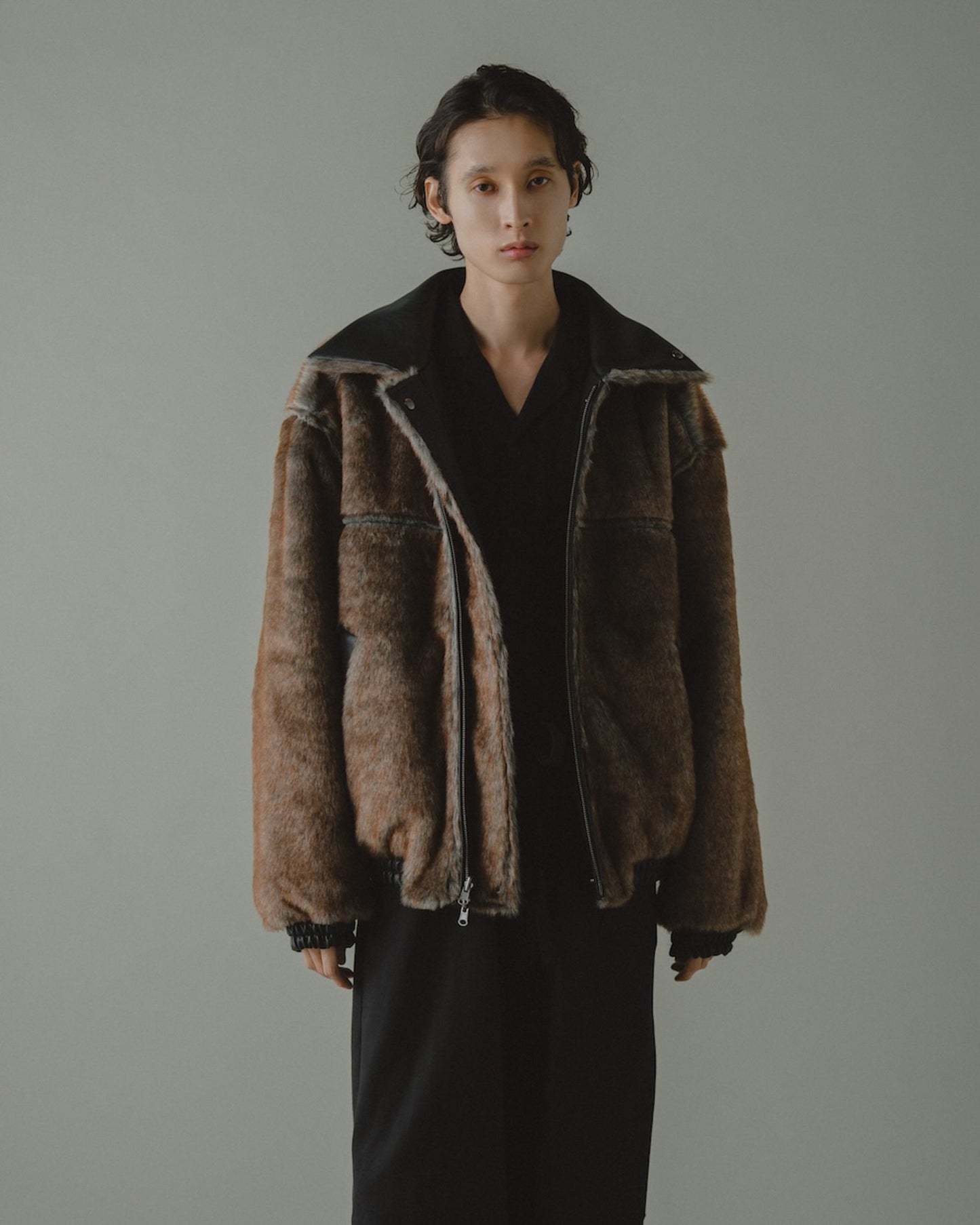 leather/fur faux reversible flight jacket