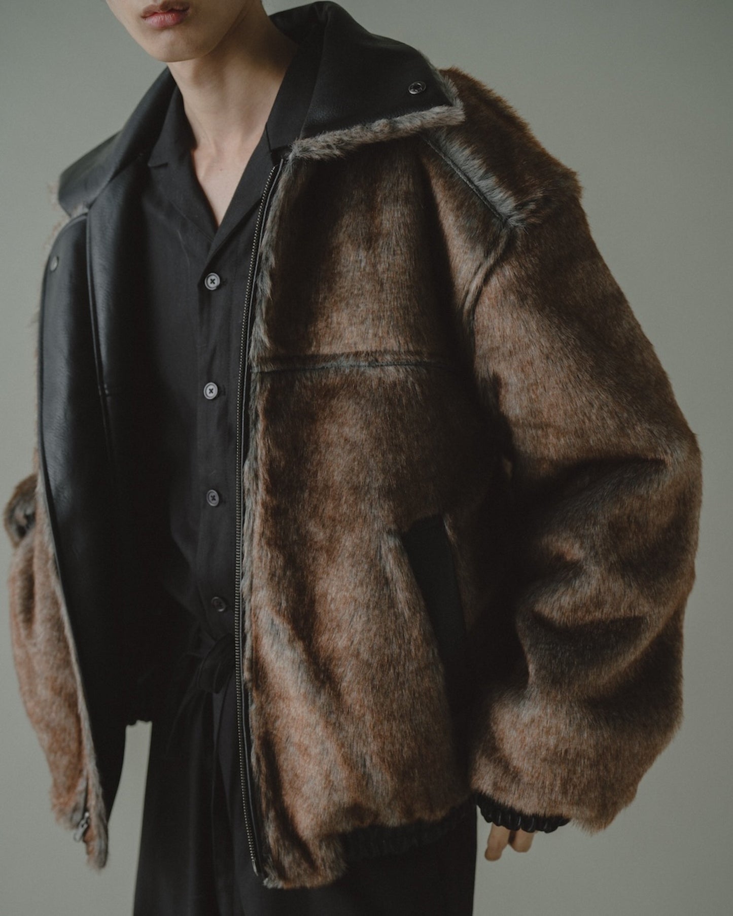 leather/fur faux reversible flight jacket