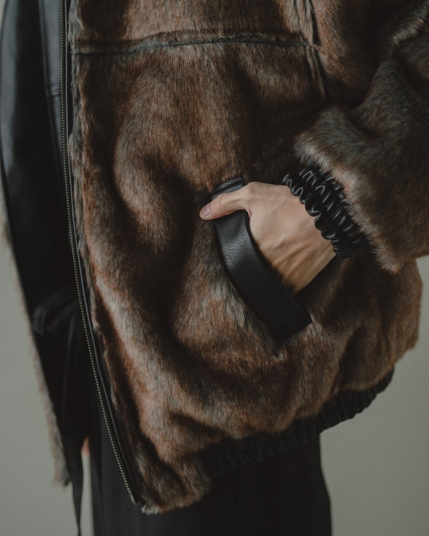 leather/fur faux reversible flight jacket
