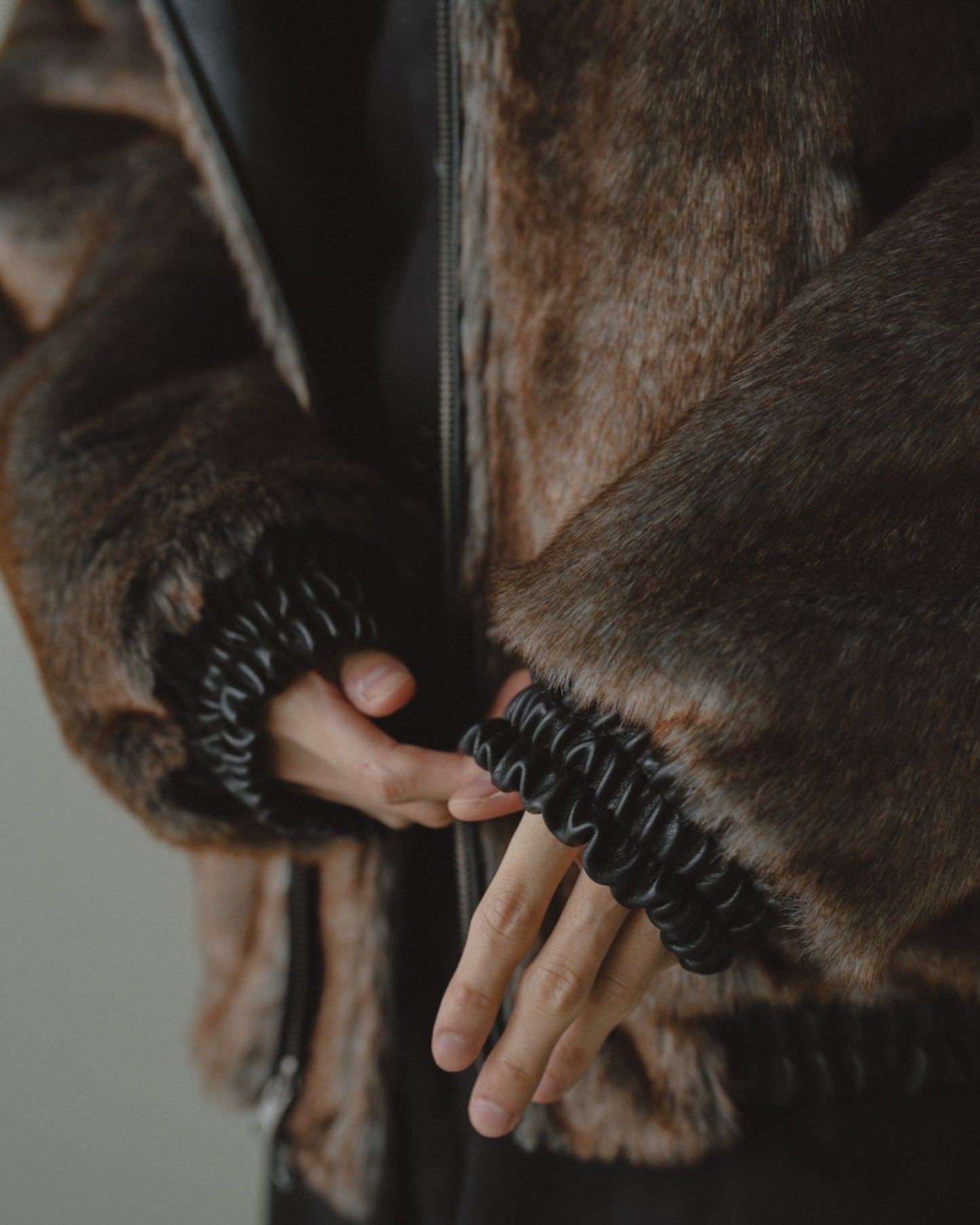 leather/fur faux reversible flight jacket