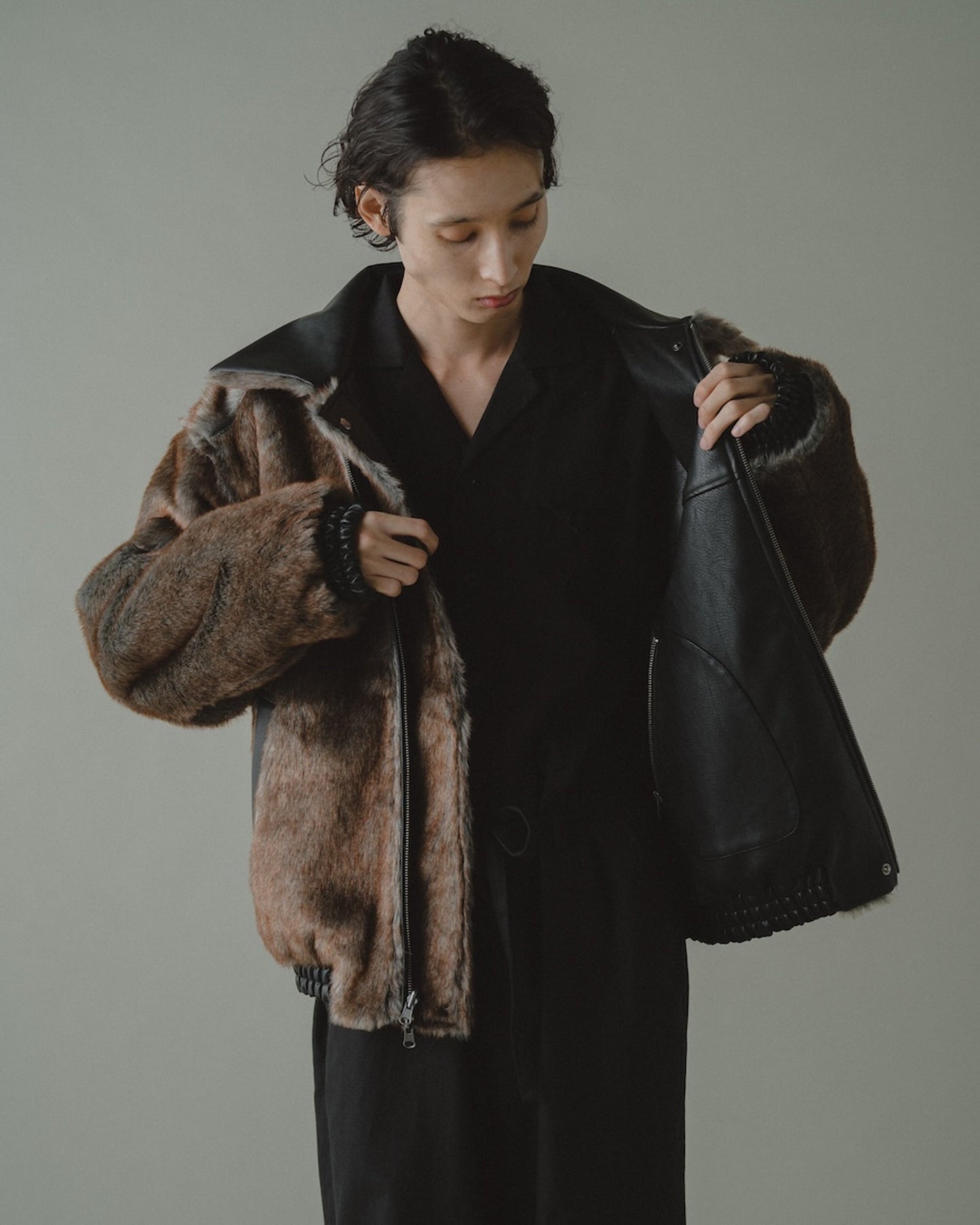 leather/fur faux reversible flight jacket