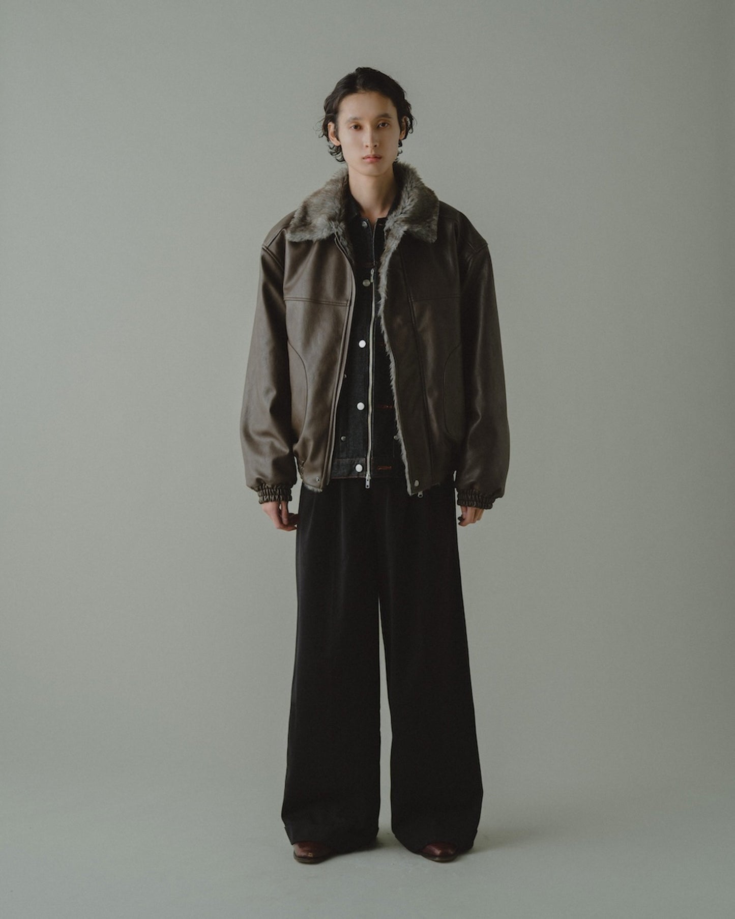 leather/fur faux reversible flight jacket