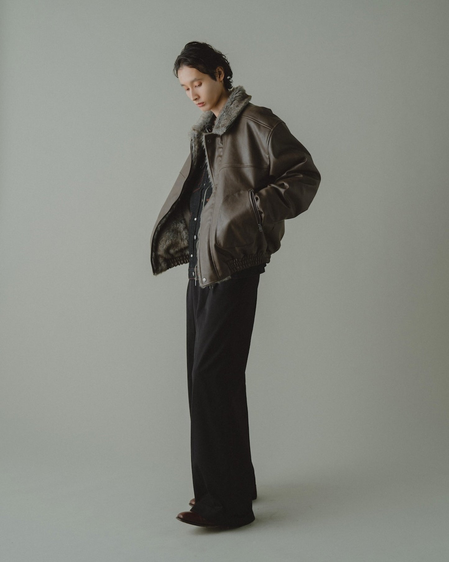 leather/fur faux reversible flight jacket