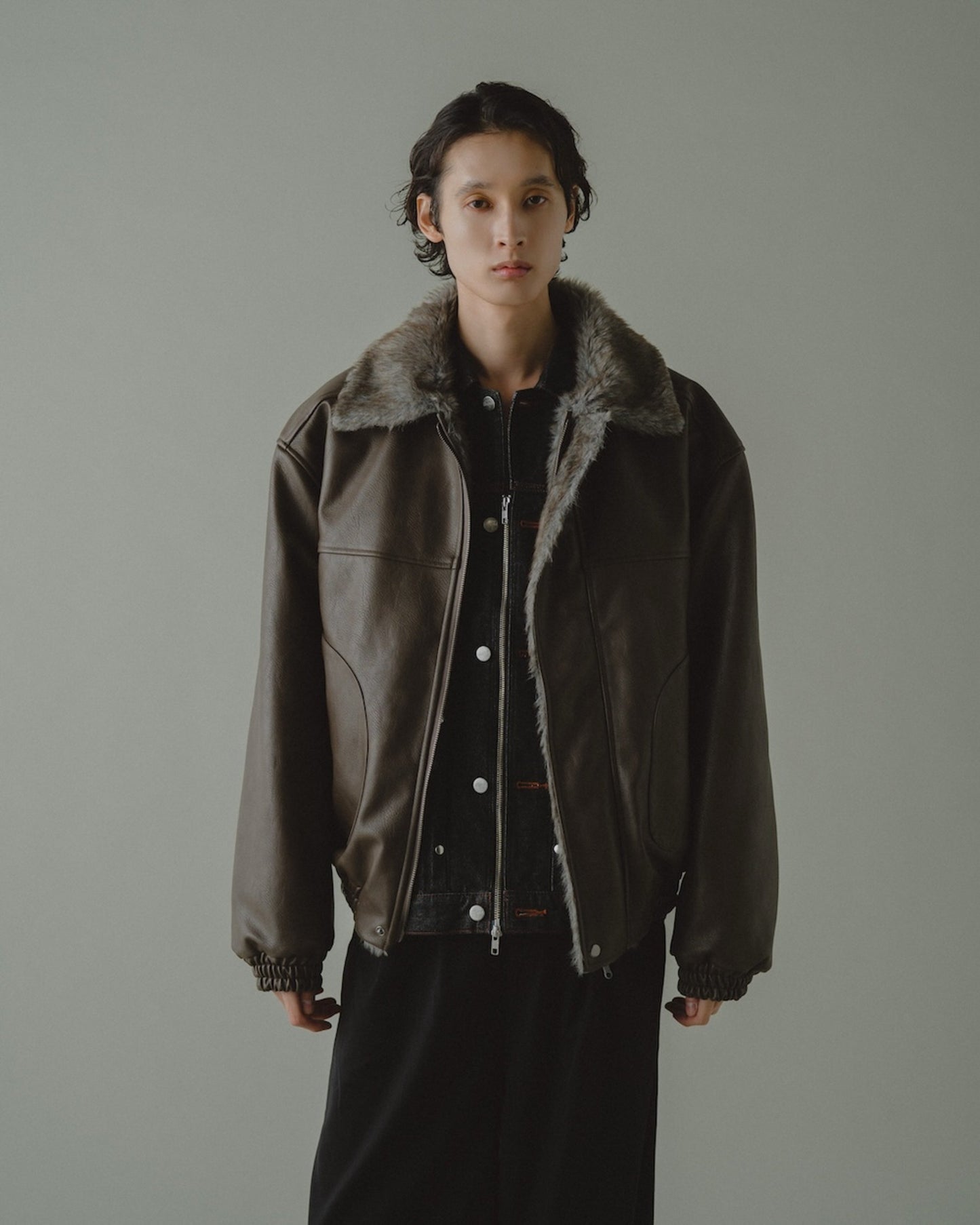leather/fur faux reversible flight jacket