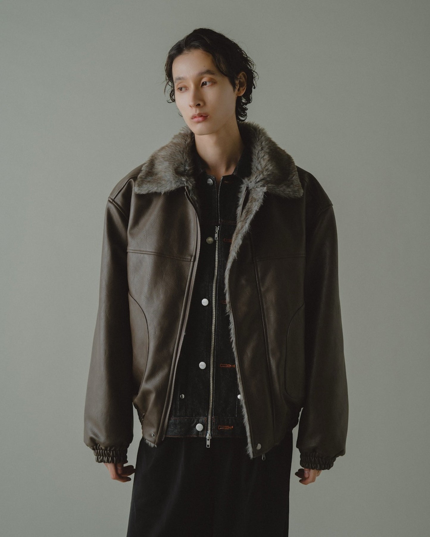 leather/fur faux reversible flight jacket