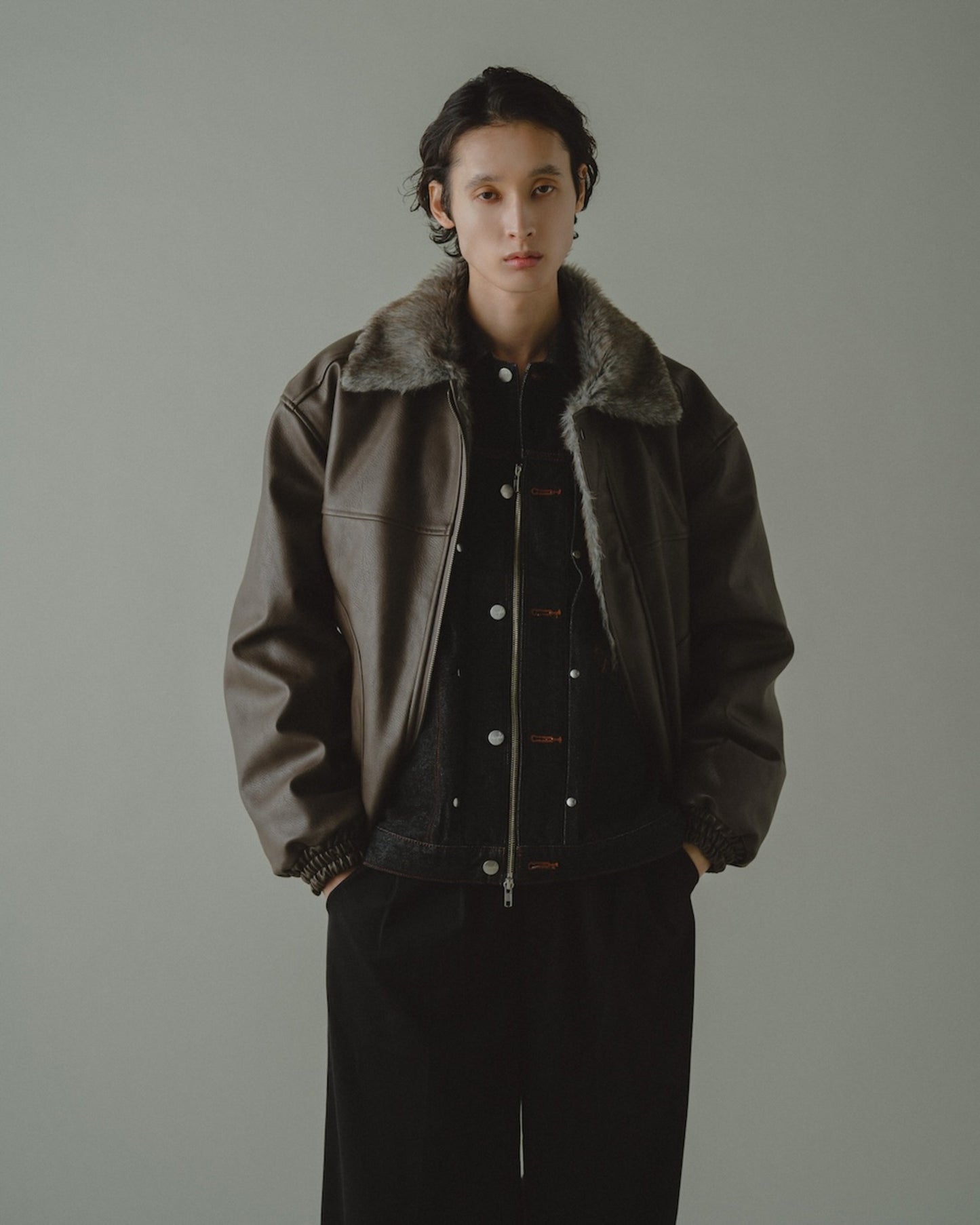 leather/fur faux reversible flight jacket