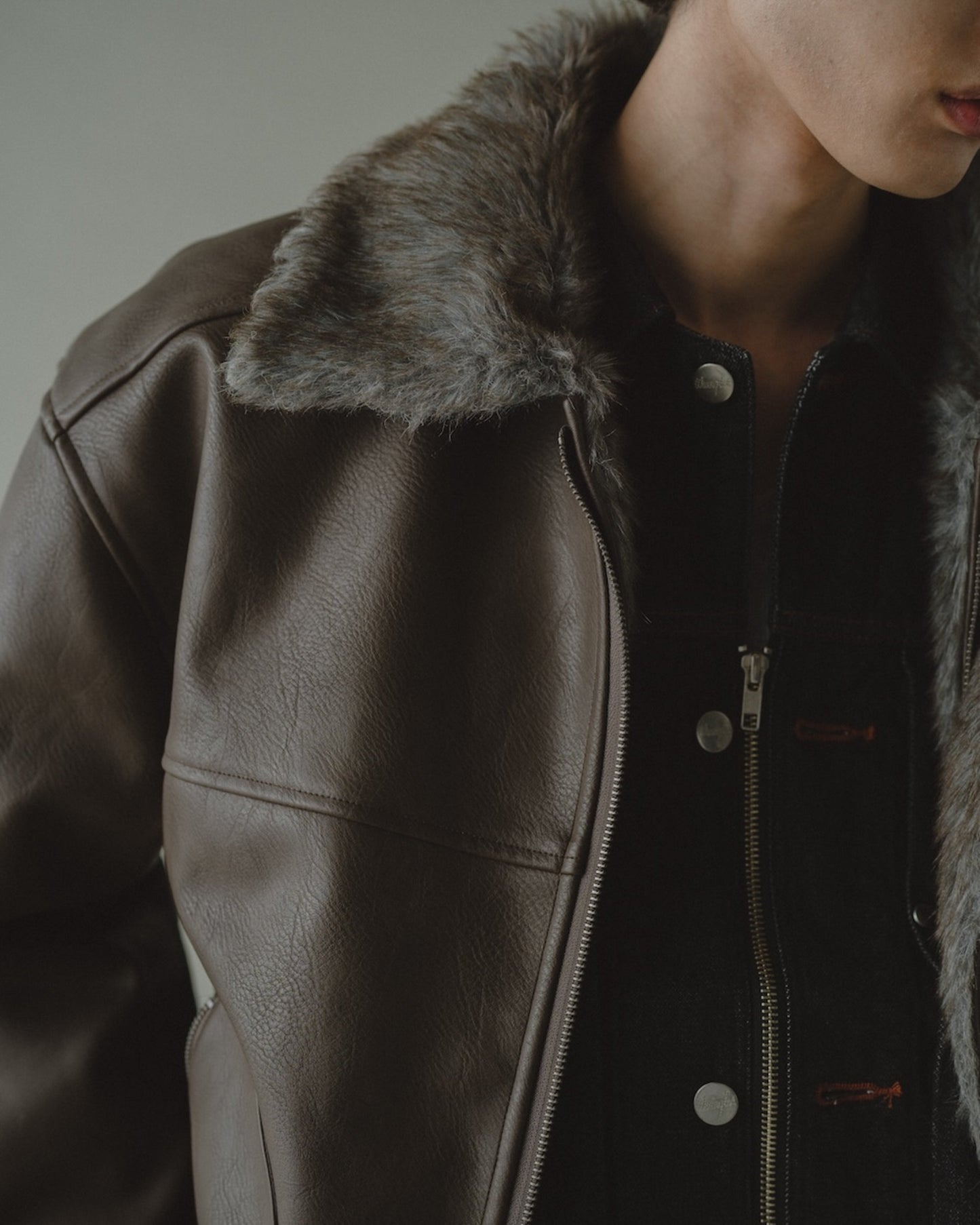 leather/fur faux reversible flight jacket