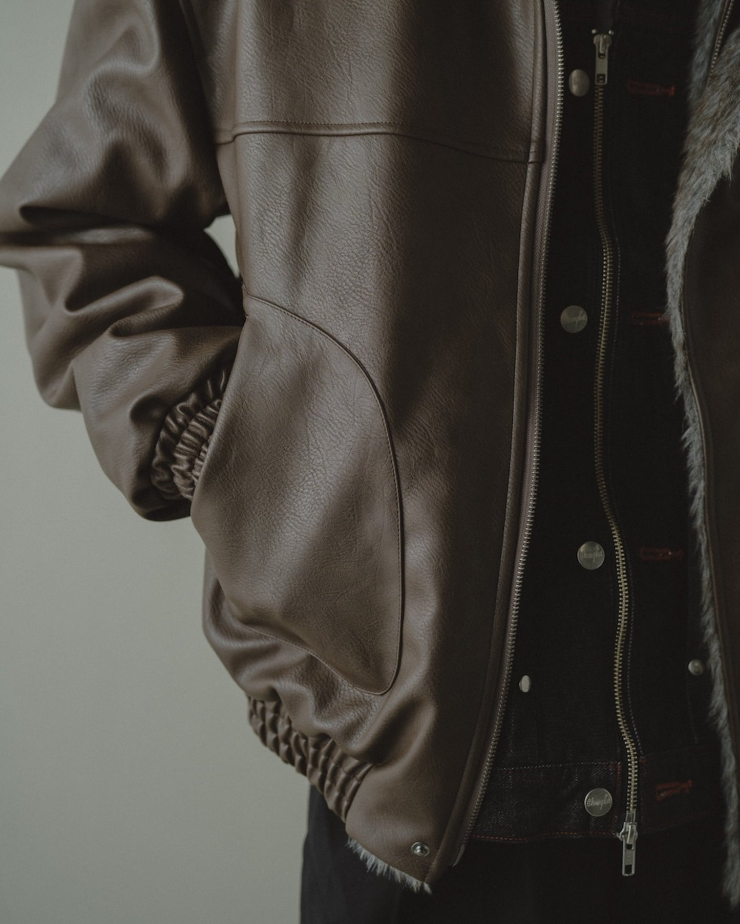 leather/fur faux reversible flight jacket