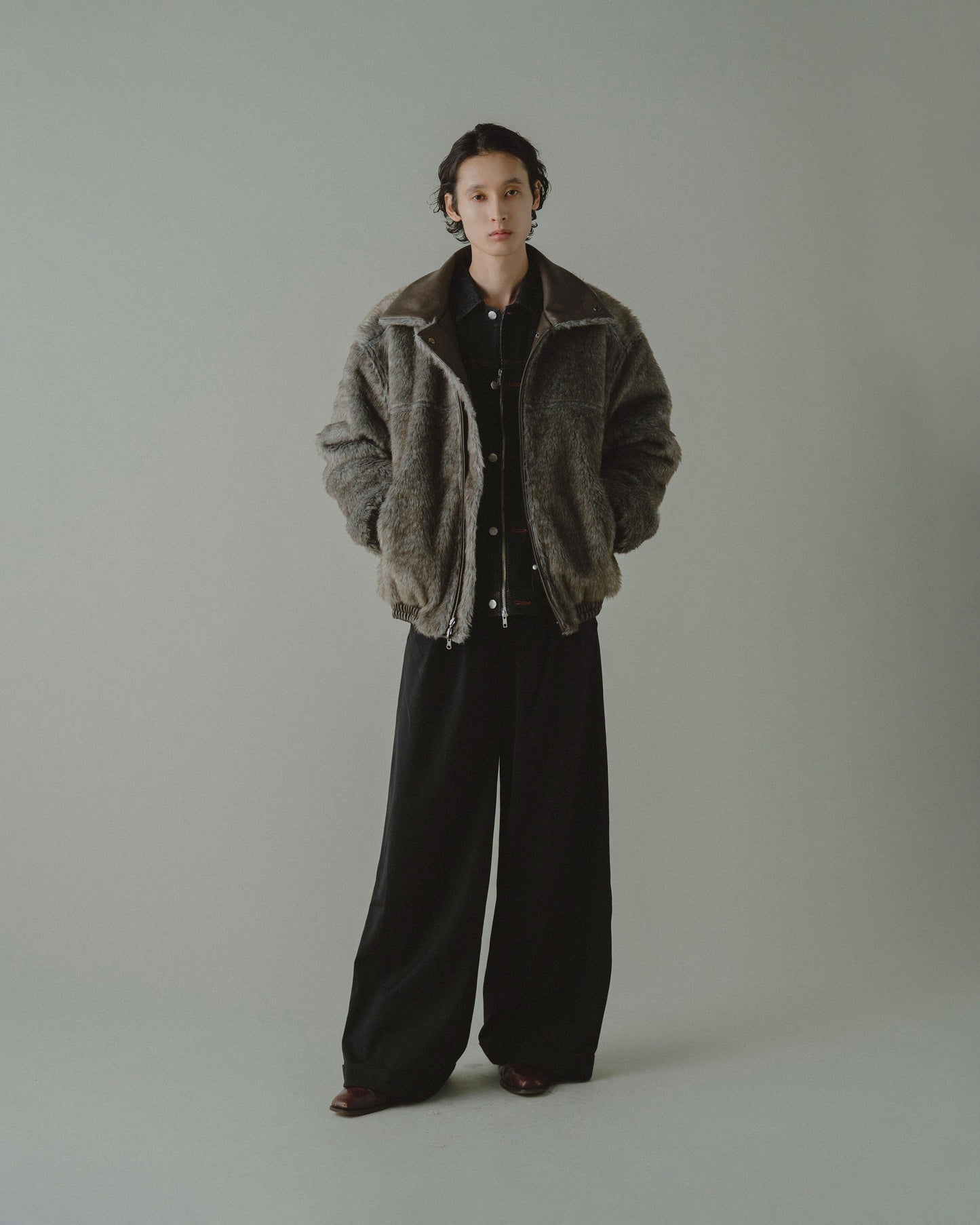 leather/fur faux reversible flight jacket