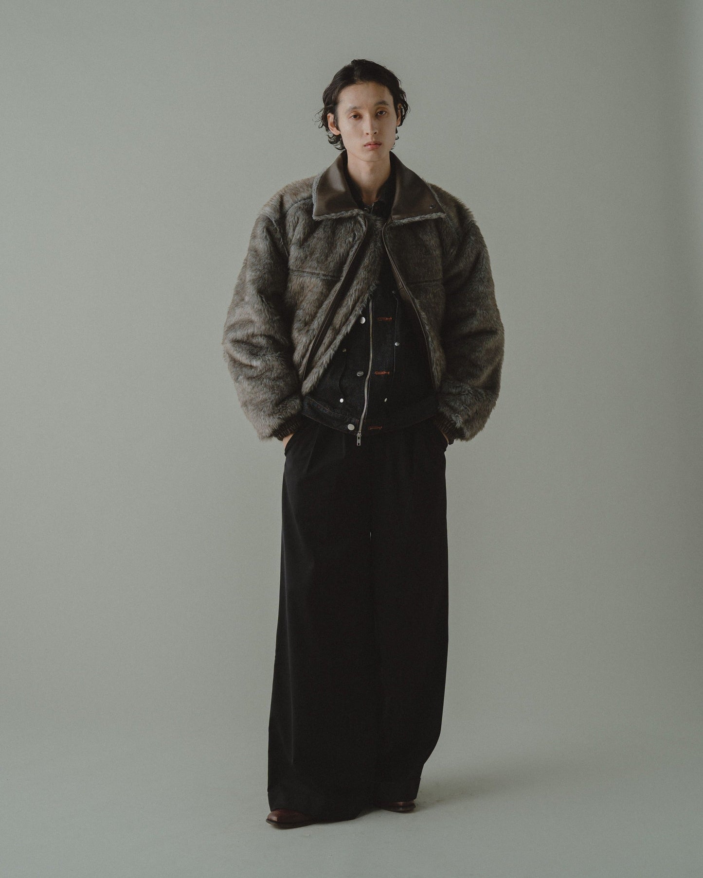 leather/fur faux reversible flight jacket