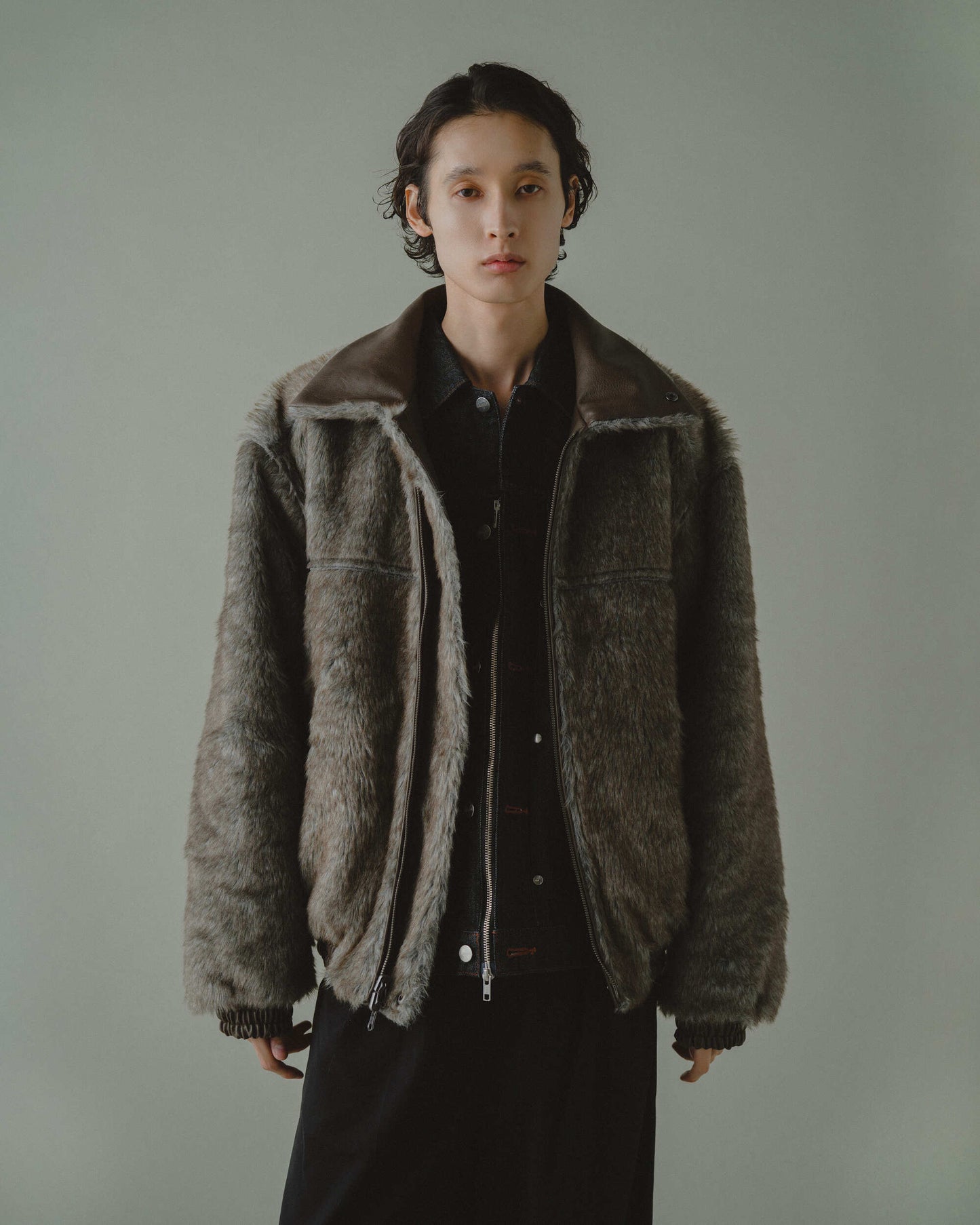 leather/fur faux reversible flight jacket