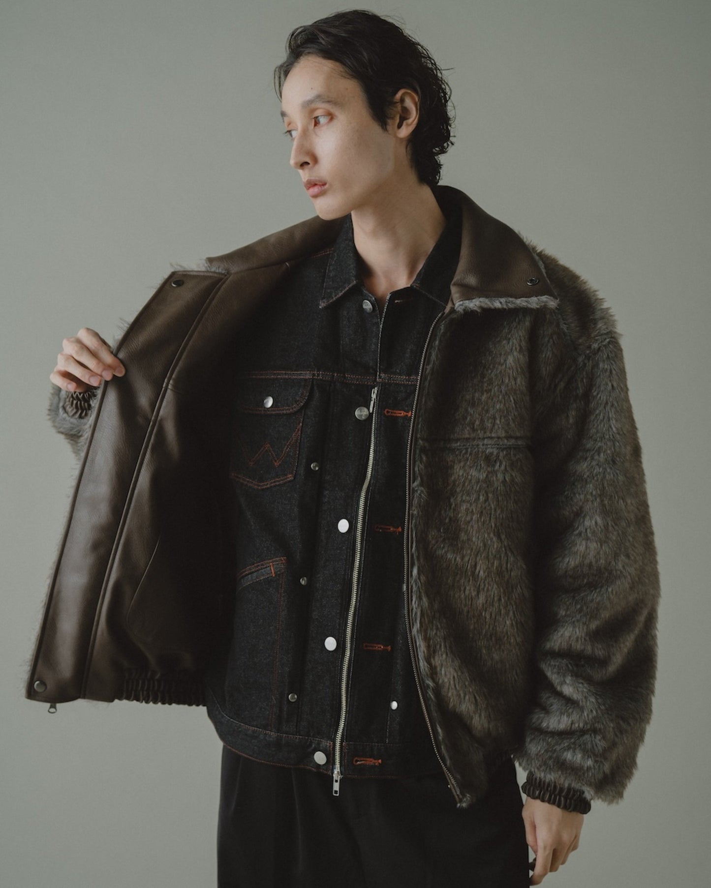 leather/fur faux reversible flight jacket